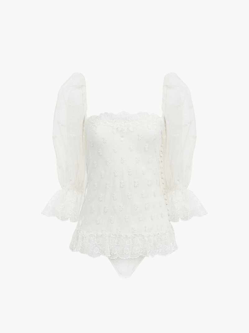 Chloe o1loc1c10226 Square-neck Top in Whisper White Size S / US 4 / IT 40 - 1 Thumbnail