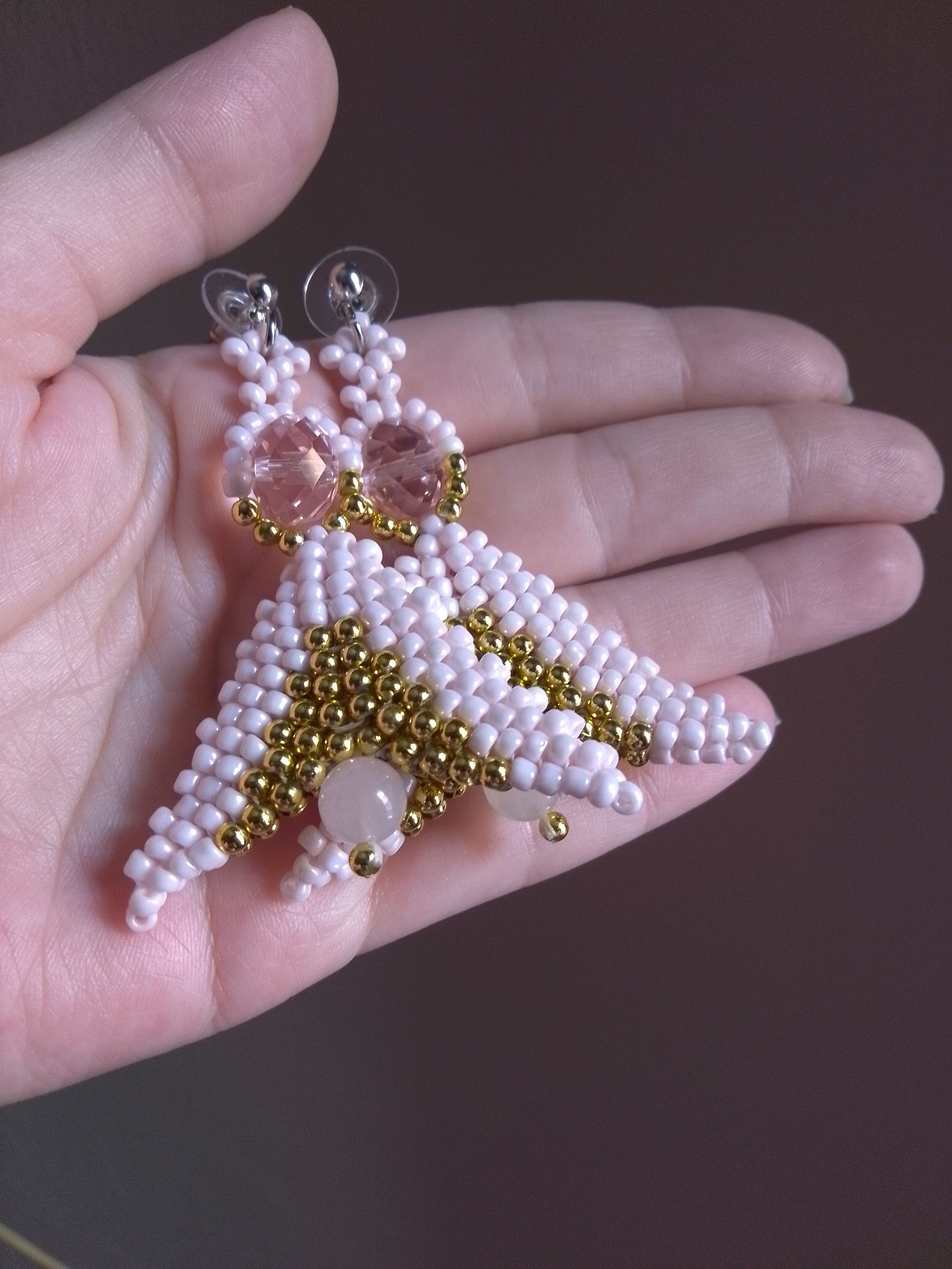 Handmade Earrings Rose Quartz Gemstones Angel shape golden pink Size ONE SIZE - 4 Thumbnail