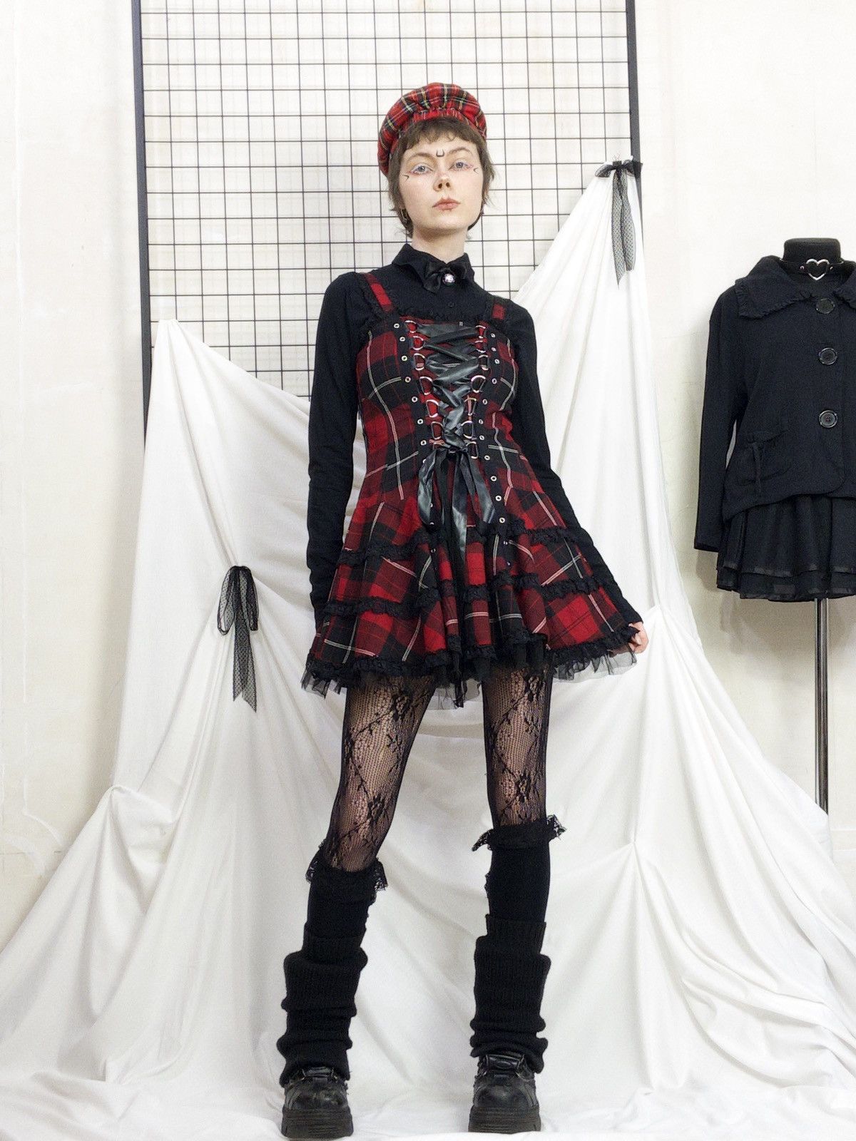 Vintage Hell Bunny tartan corset mini dress with lace alt goth punk Size XL / US 12-14 / IT 48-50 - 11 Thumbnail