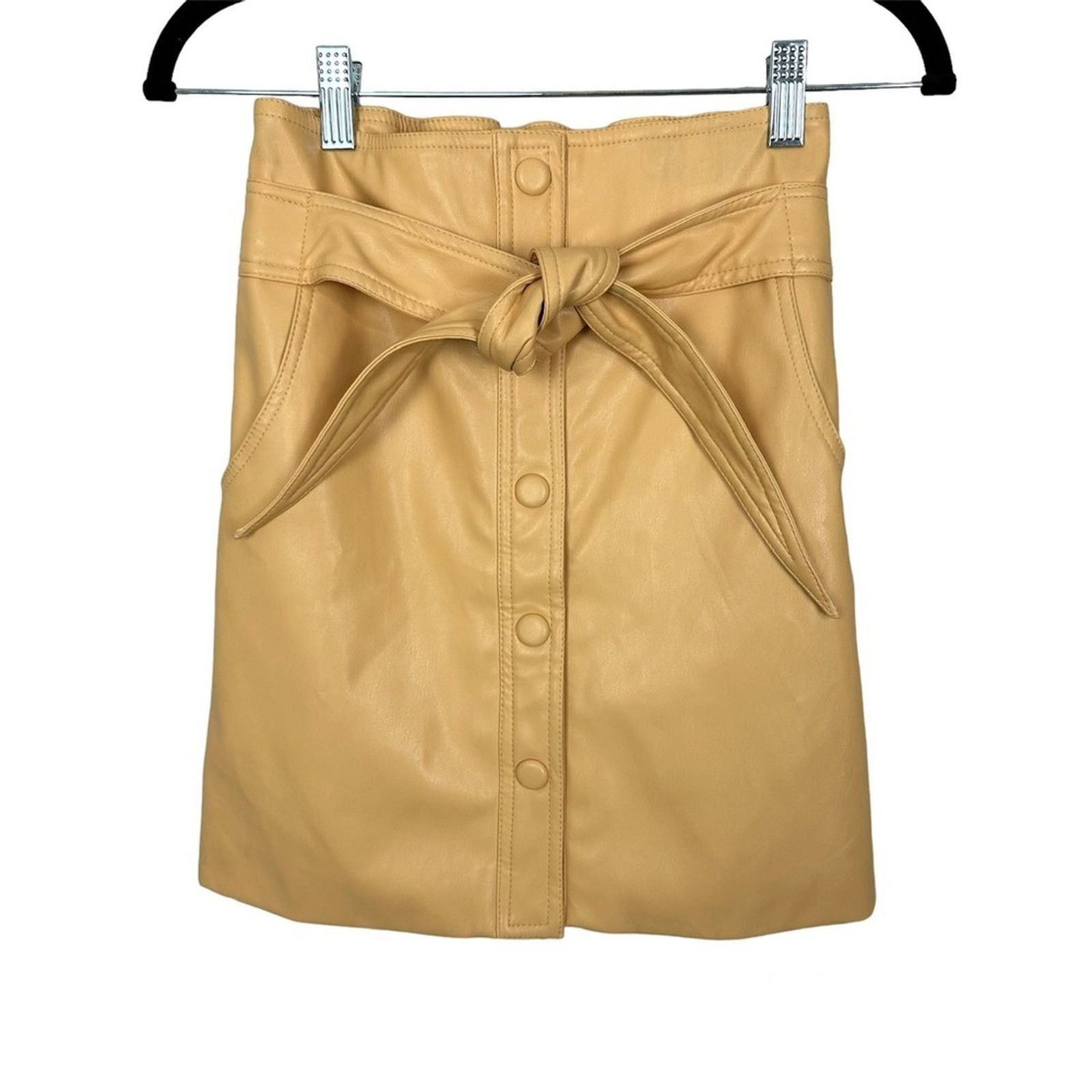 Urban Outfitters NWT Urban Outfitters Faux Leather Belted Mini Skirt Peach XS Size 26" / US 2 / IT 38 - 3 Thumbnail