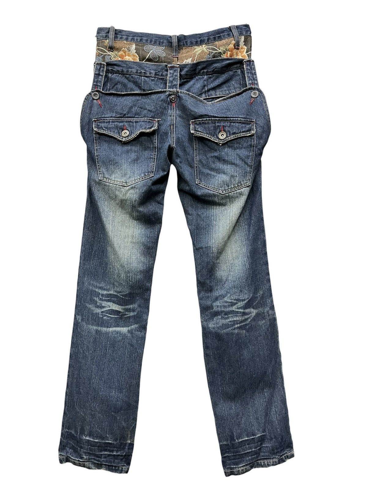 Pure Blue Japan Ultra Rare Gumu Grunge Mudwash Karakuri Sukajan Denim XL Size US 31 - 9 Thumbnail