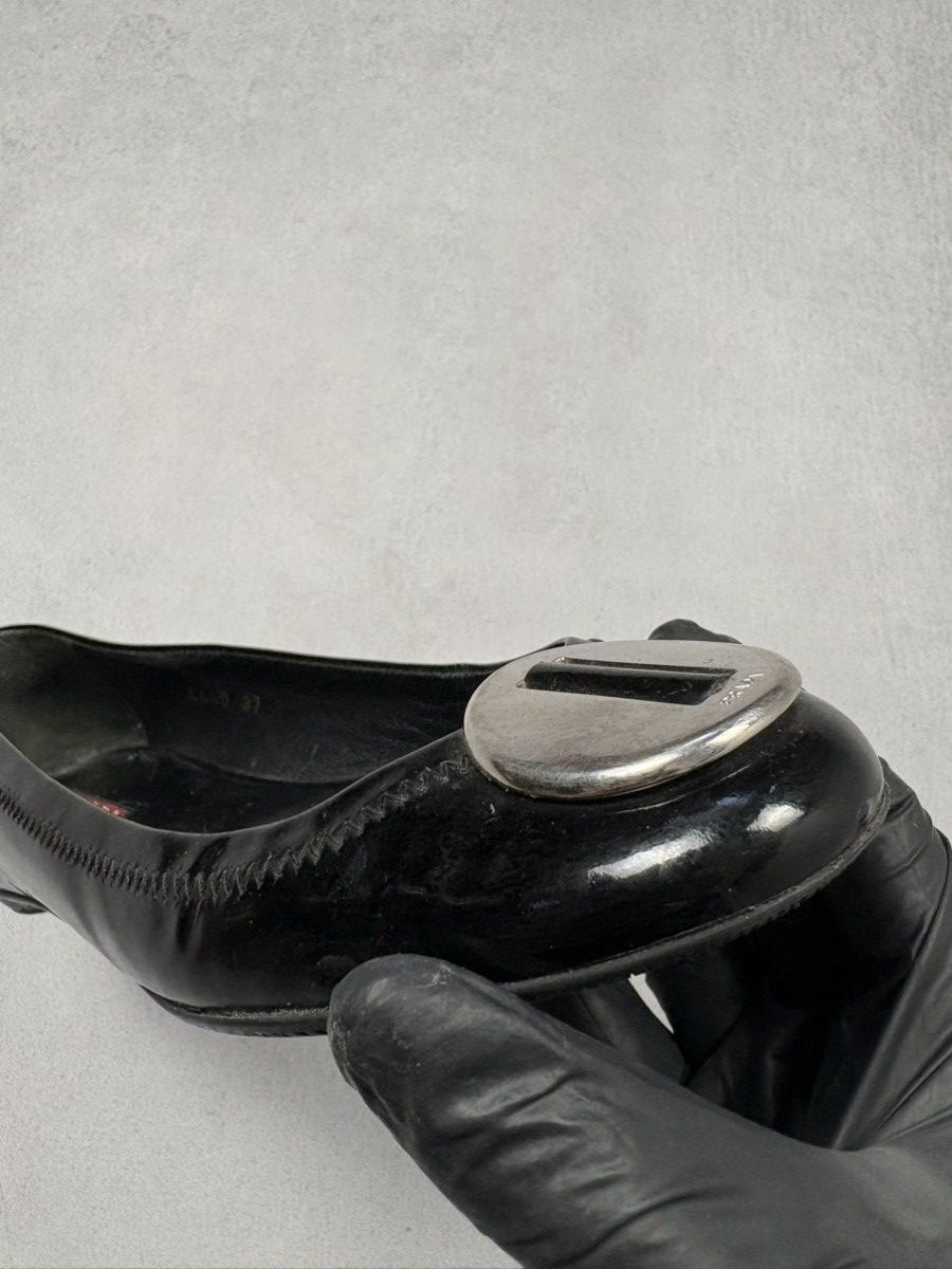Prada Vintage Prada Black Patent Leather Flats Logo Plate Ballet Size US 7 / IT 37 - 14 Thumbnail