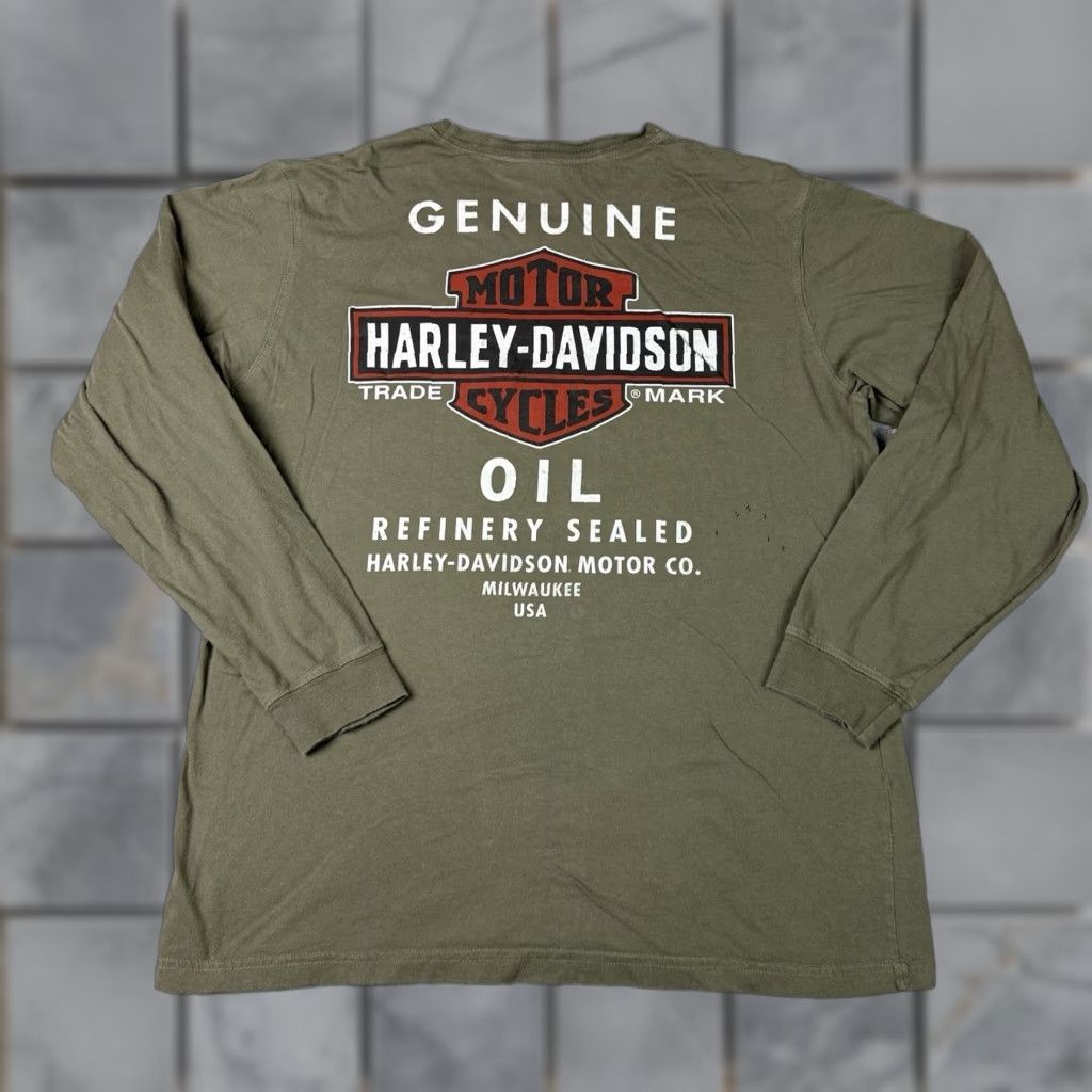 Harley Davidson VINTAGE Harley Davidson Shirt Adult XL Green Distressed Long Sleeve Casual HDMC Logo Men Size US XL / EU 56 / 4 - 1 Thumbnail