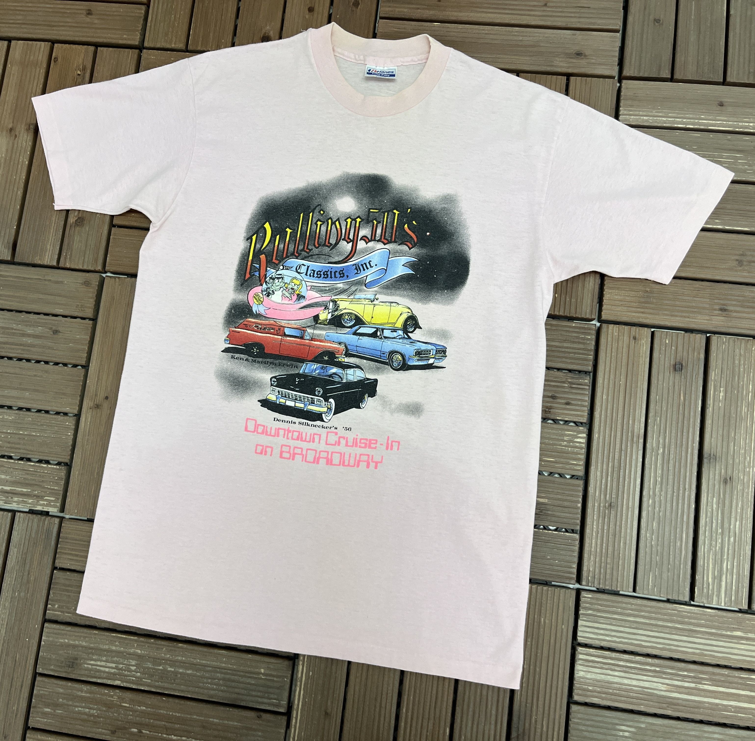 Vintage Rolling 50's Downtown Cruise-In Vintage Pink T-Shirt Tee Size US L / EU 52-54 / 3 - 3 Thumbnail