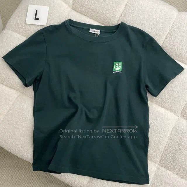 Balenciaga Balenciaga Green Double B Leaf Printed Short Sleeve T-shir Size US L / EU 52-54 / 3 - 1 Thumbnail