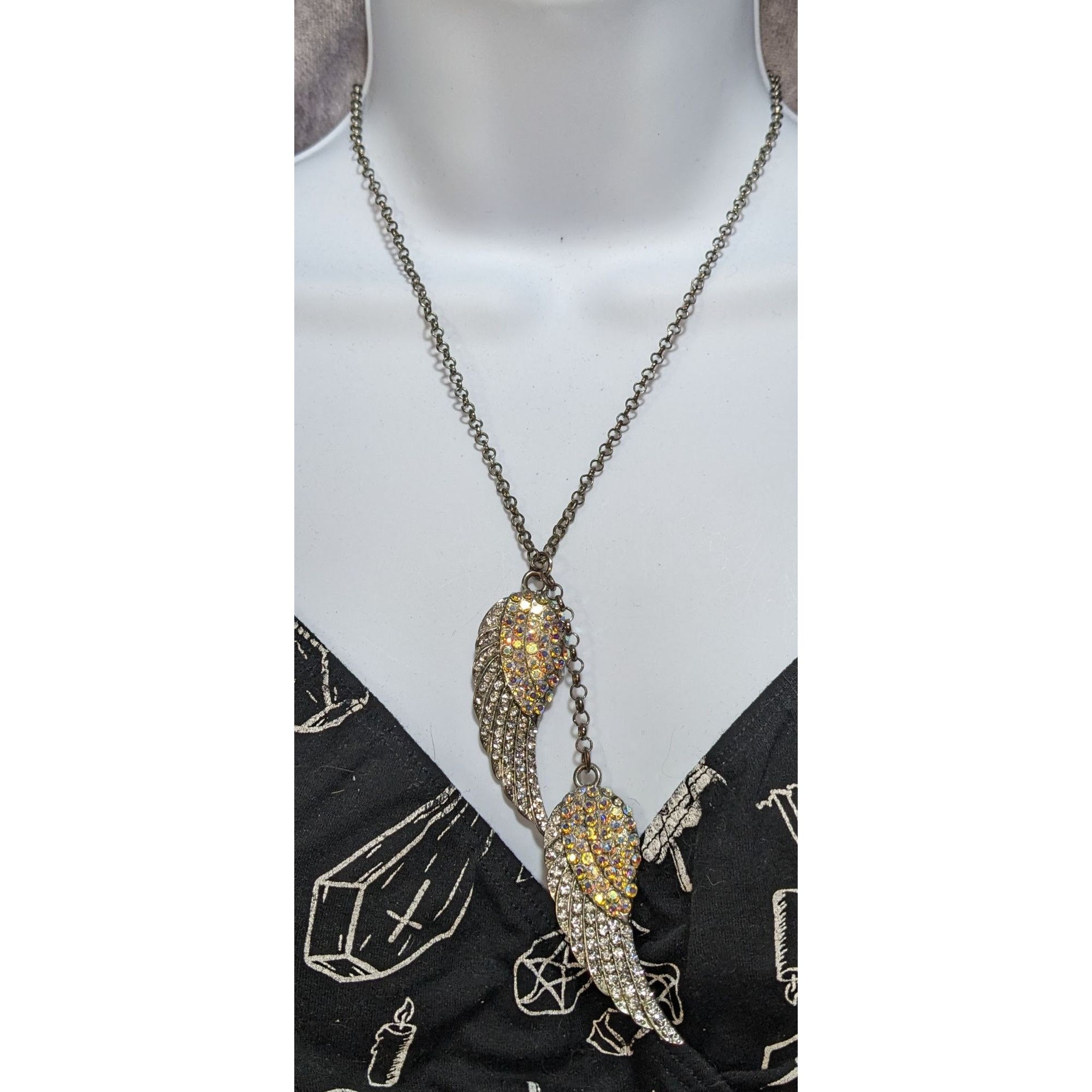 Other Whimsical Angel Wing Necklace With Aurora Borealis Crystals Size ONE SIZE - 1 Thumbnail