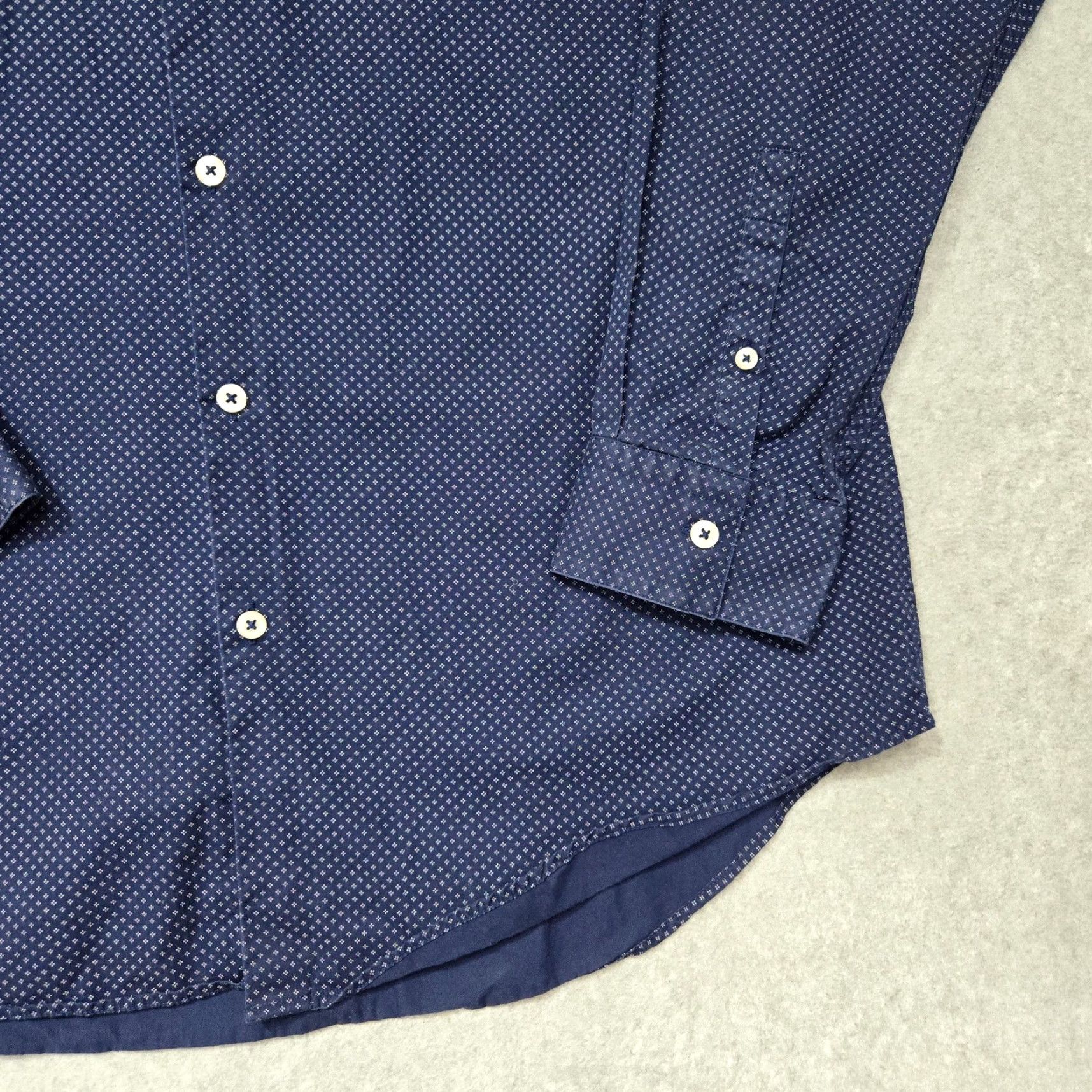 Vintage TM Lewin Shirt Mens 17 36 Navy Blue Fitted Dress Long Sleeve Patterned Button Up Formal Size 46R - 7 Thumbnail