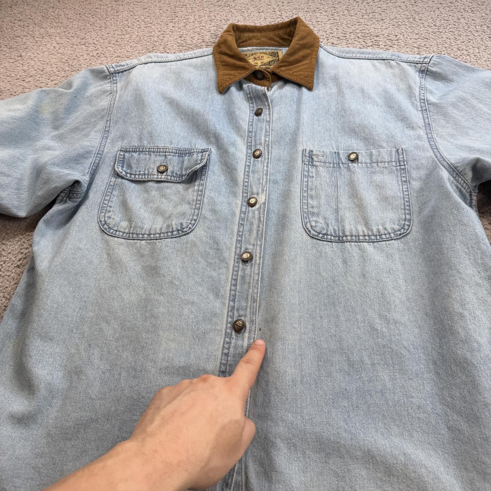 Express Vintage 90s Express Jeans Denim Work Shirt Corduroy Collar Size US S / EU 44-46 / 1 - 7 Thumbnail