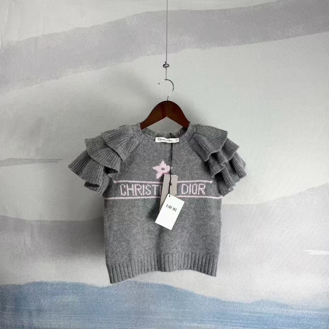 Dior Dior Gray Lucky Star Slogan Ruffled Cashmere Sweater Size XXS / US 00 / IT 34 - 1 Thumbnail