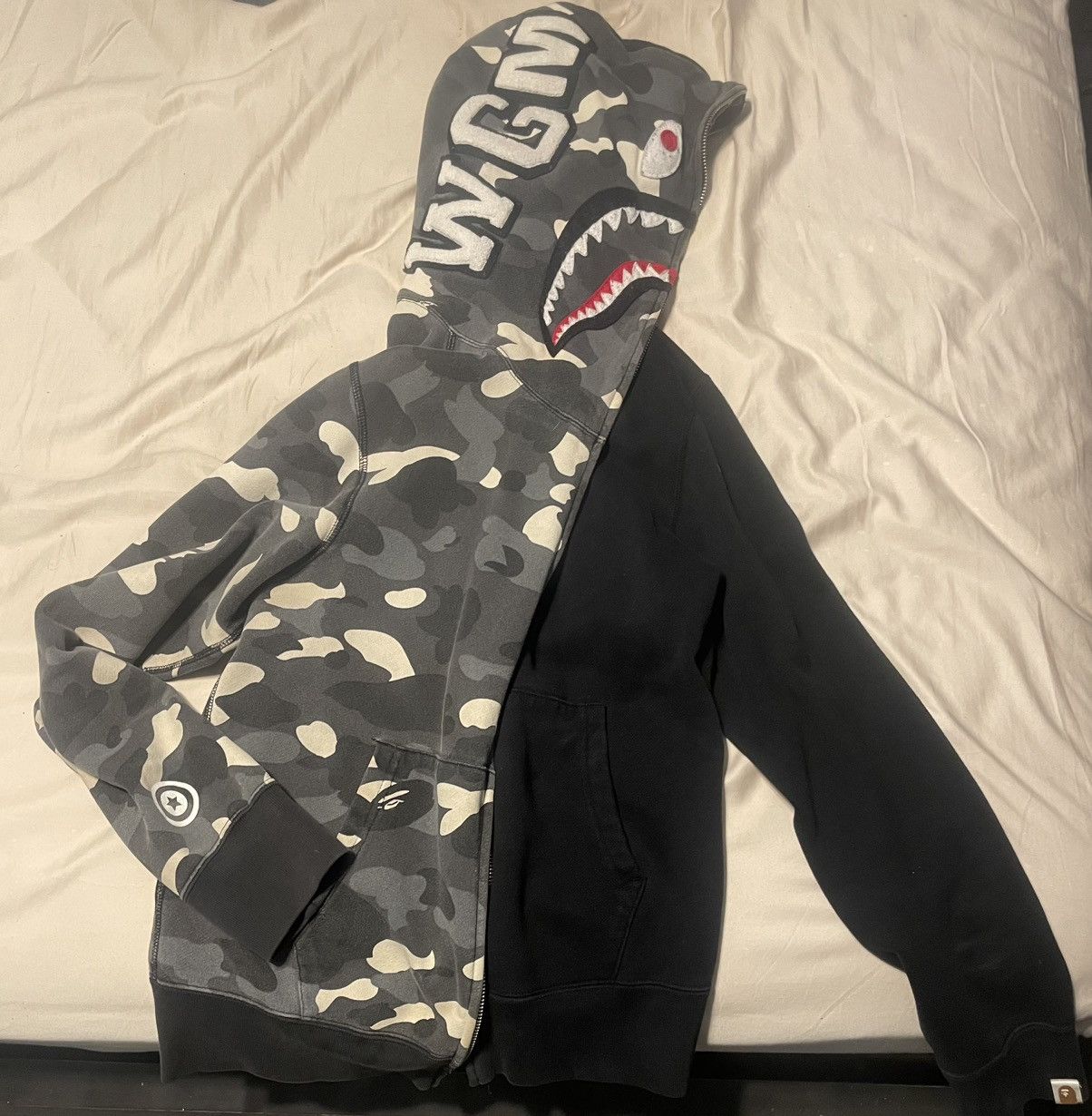 Bape BAPE Shark Full Zip Hoodie Split Camo Black/Grey Size M Size US M / EU 48-50 / 2 - 1 Thumbnail