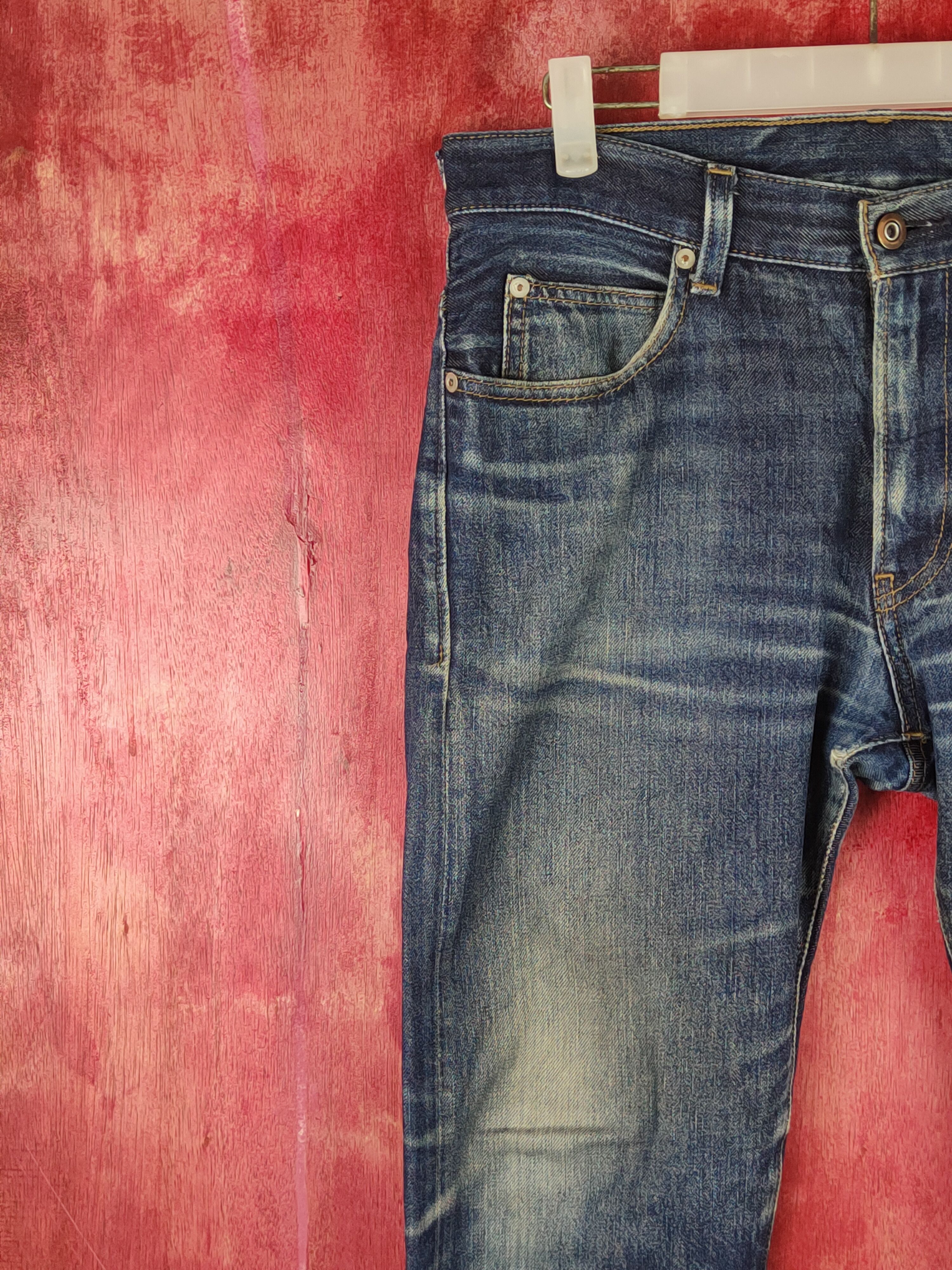 Japanese Brand H.A.K.U Dark Blue Distressed Ripped Jeans #S1655 Size US 31 - 3 Thumbnail