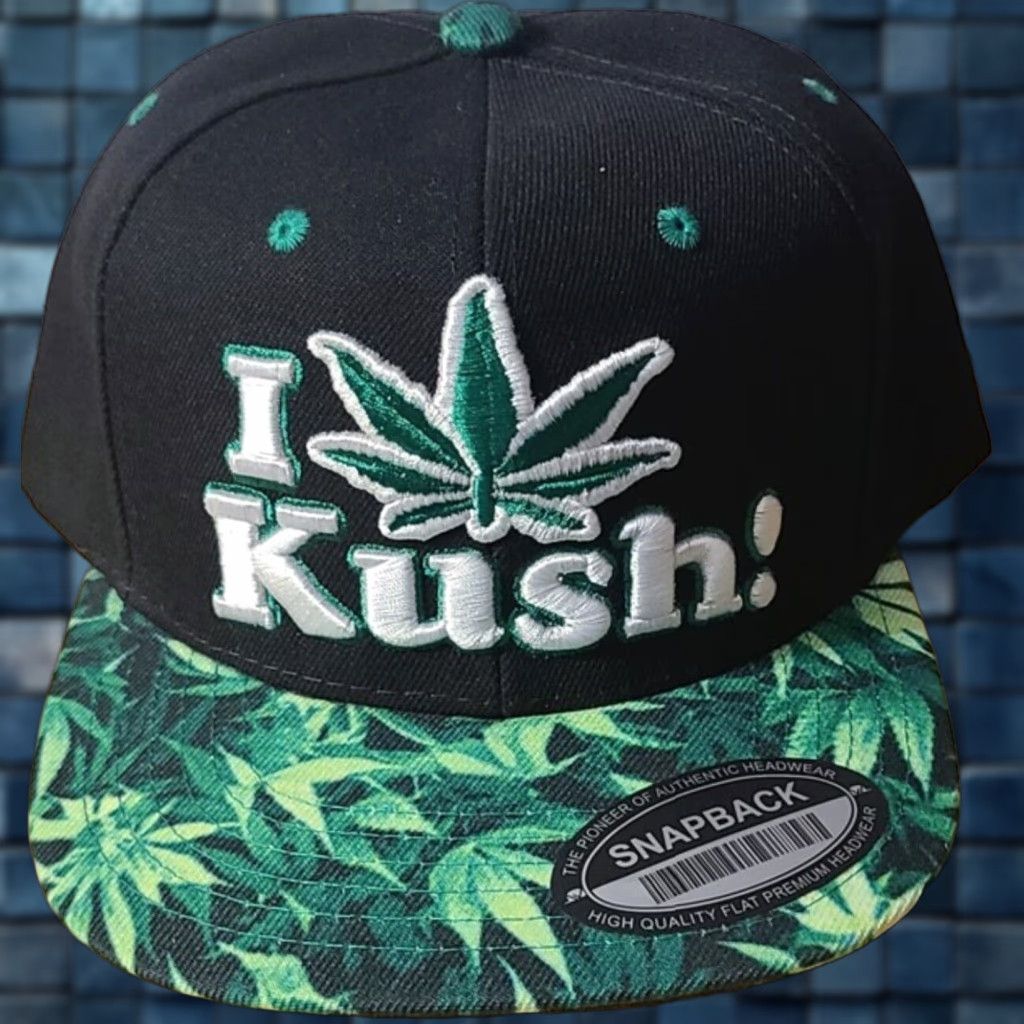 Vintage I LOVE KUSH MARIJUANA LEAF LEAVES CANNABIS SNAPBACK BASEBALL CAP ( BLACK ) Size ONE SIZE - 1 Thumbnail