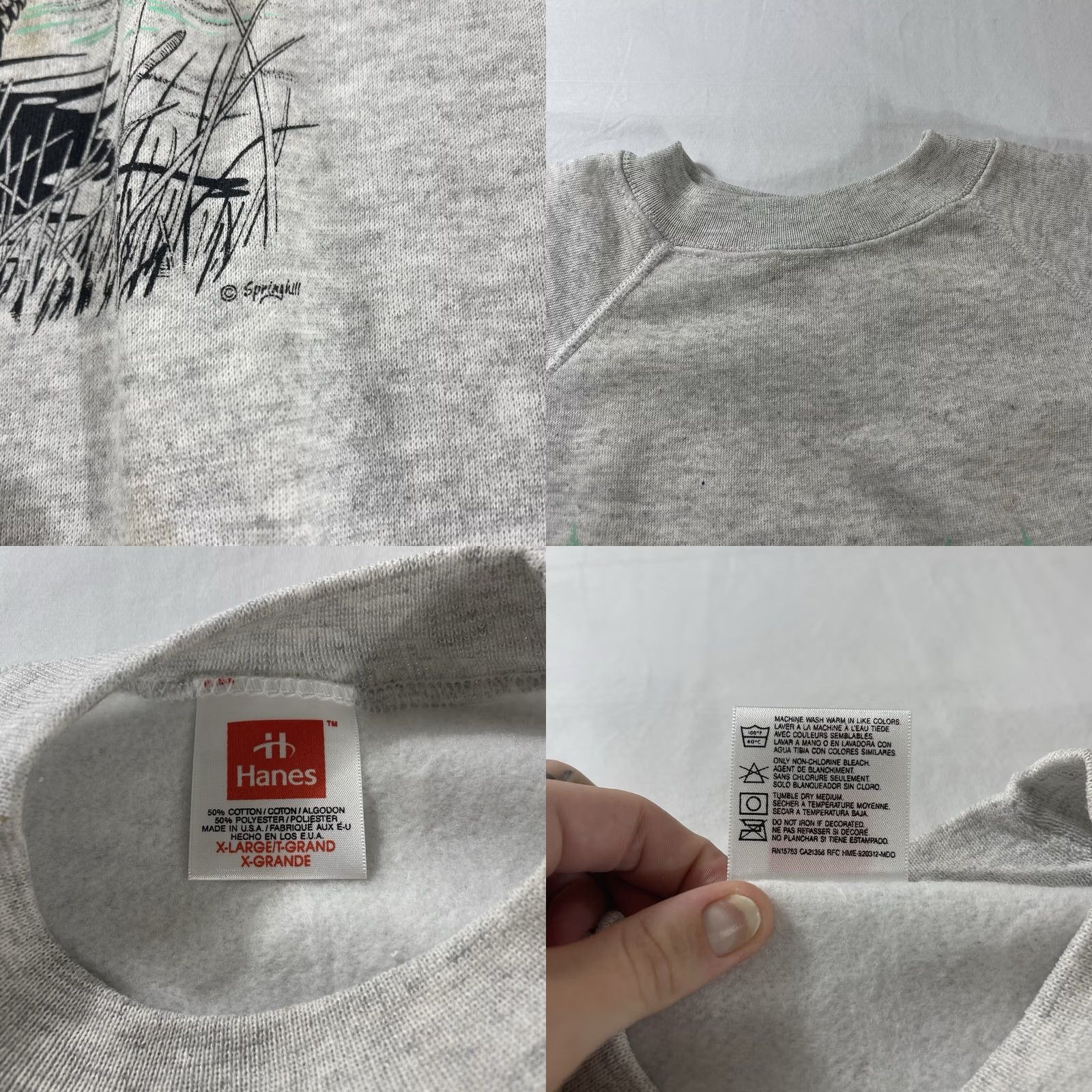Hanes VINTAGE Hanes Sweatshirt XL Gray Crew Neck Long Sleeve Graphic Print Duck Mallard 90s Mens Size US XL / EU 56 / 4 - 9 Thumbnail