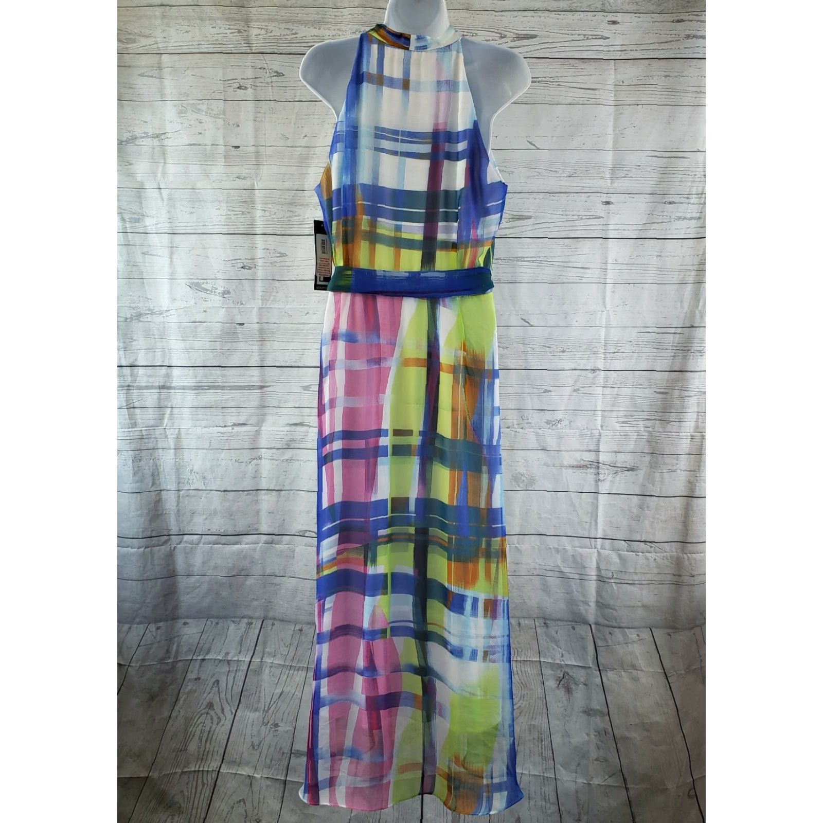 Vintage Leslie Fay Womens Hi-Low Dress Sz 12 White Blue V-Neck Belted Sleeveless Size XL / US 12-14 / IT 48-50 - 3 Thumbnail