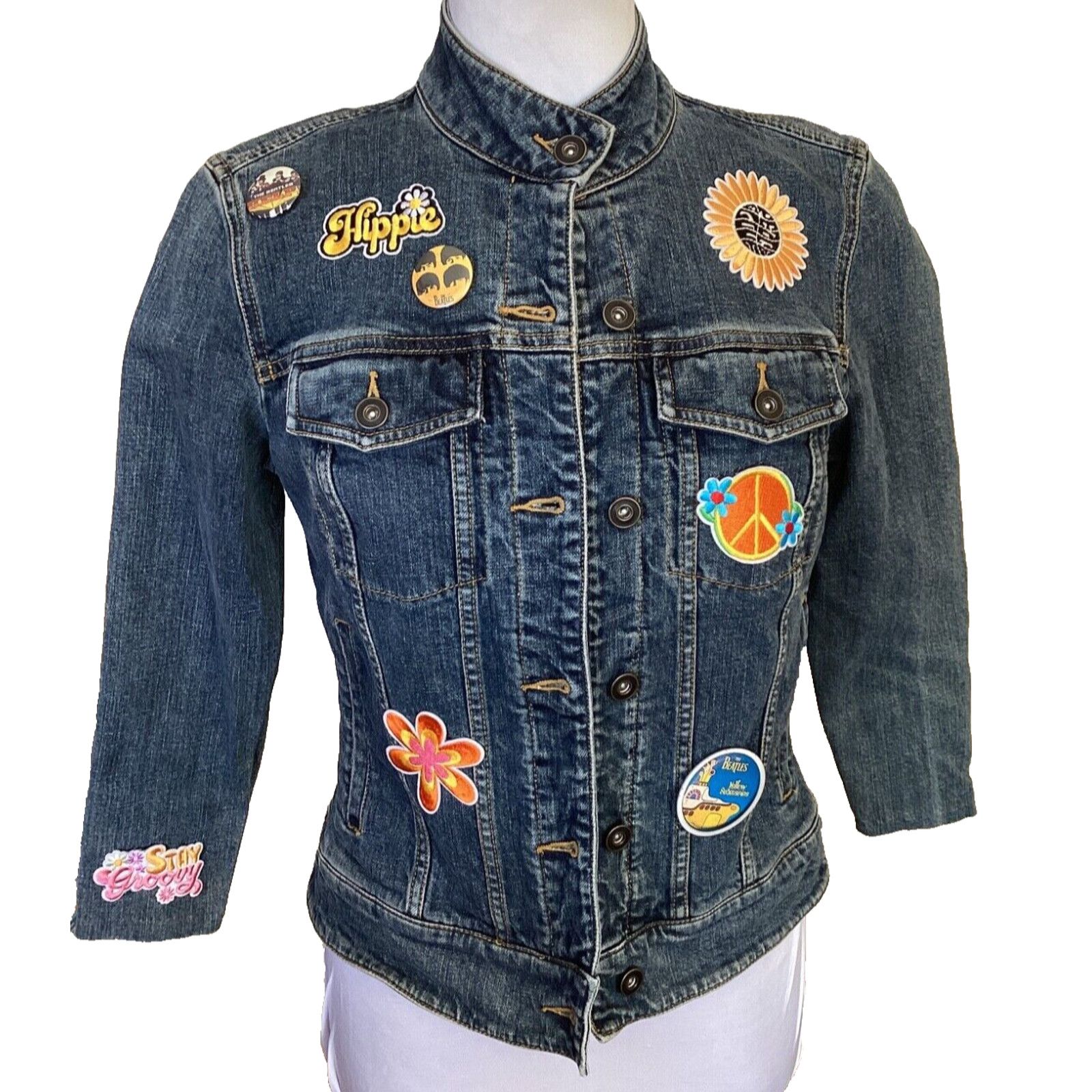 I.N.C THE BEATLES FAB FOUR HIPPIE LOVE PEACE TRUCKER JEAN JACKET Size M / US 6-8 / IT 42-44 - 2 Thumbnail