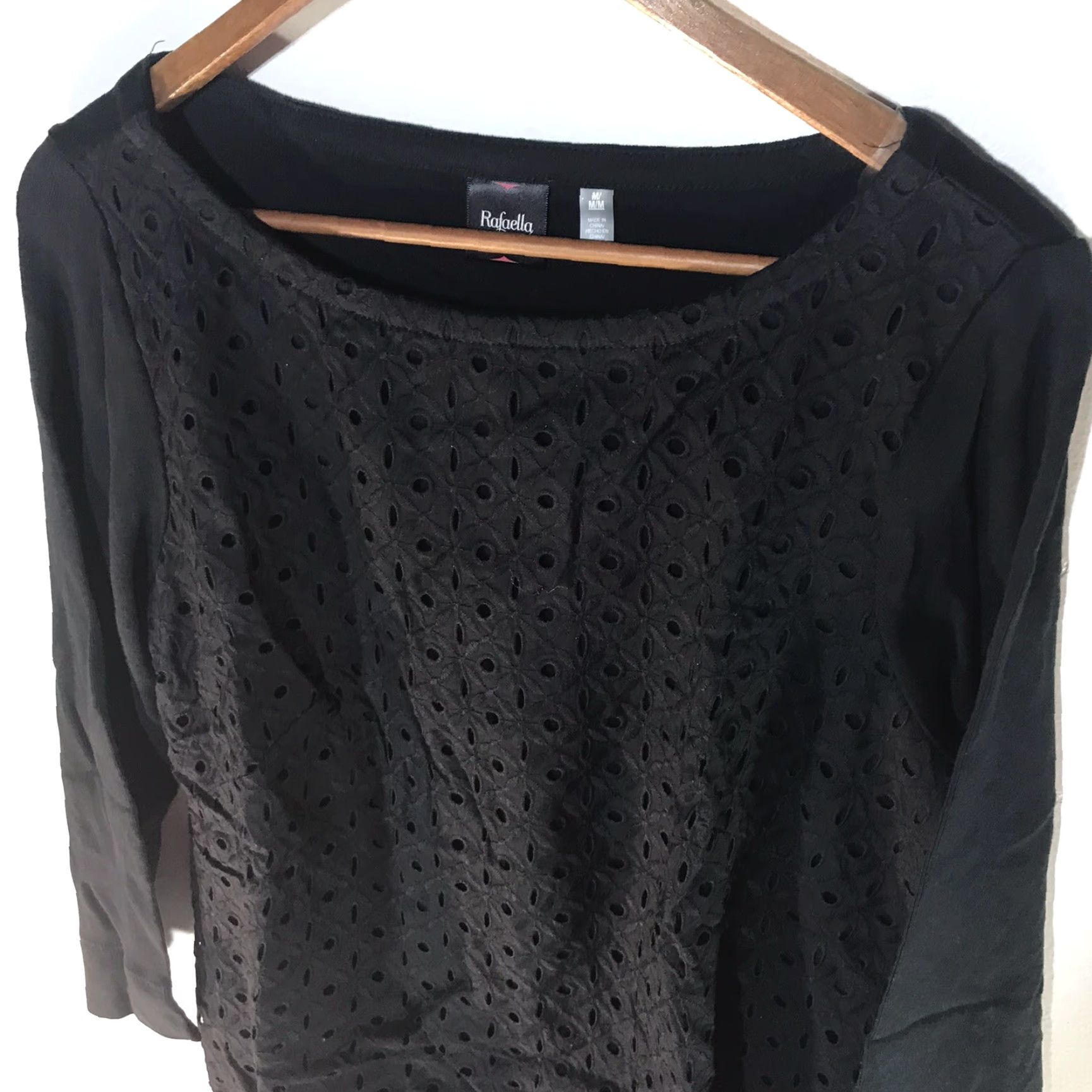 Vintage Rafaella Black Crochet Lined Blouse Womens Size M 3/4 Sleeve Casual Bohemian Classic Size M / US 6-8 / IT 42-44 - 2 Thumbnail