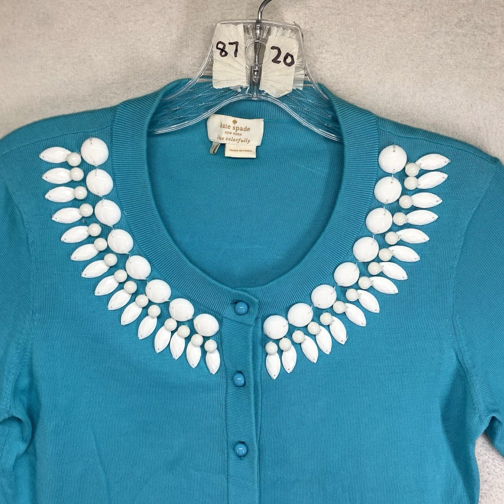 Vintage VINTAGE Kate Spade Women's Top Cotton Long Sleeve Beaded Button Up Small Hole Casual Blue 90s Size S / US 4 / IT 40 - 4 Thumbnail