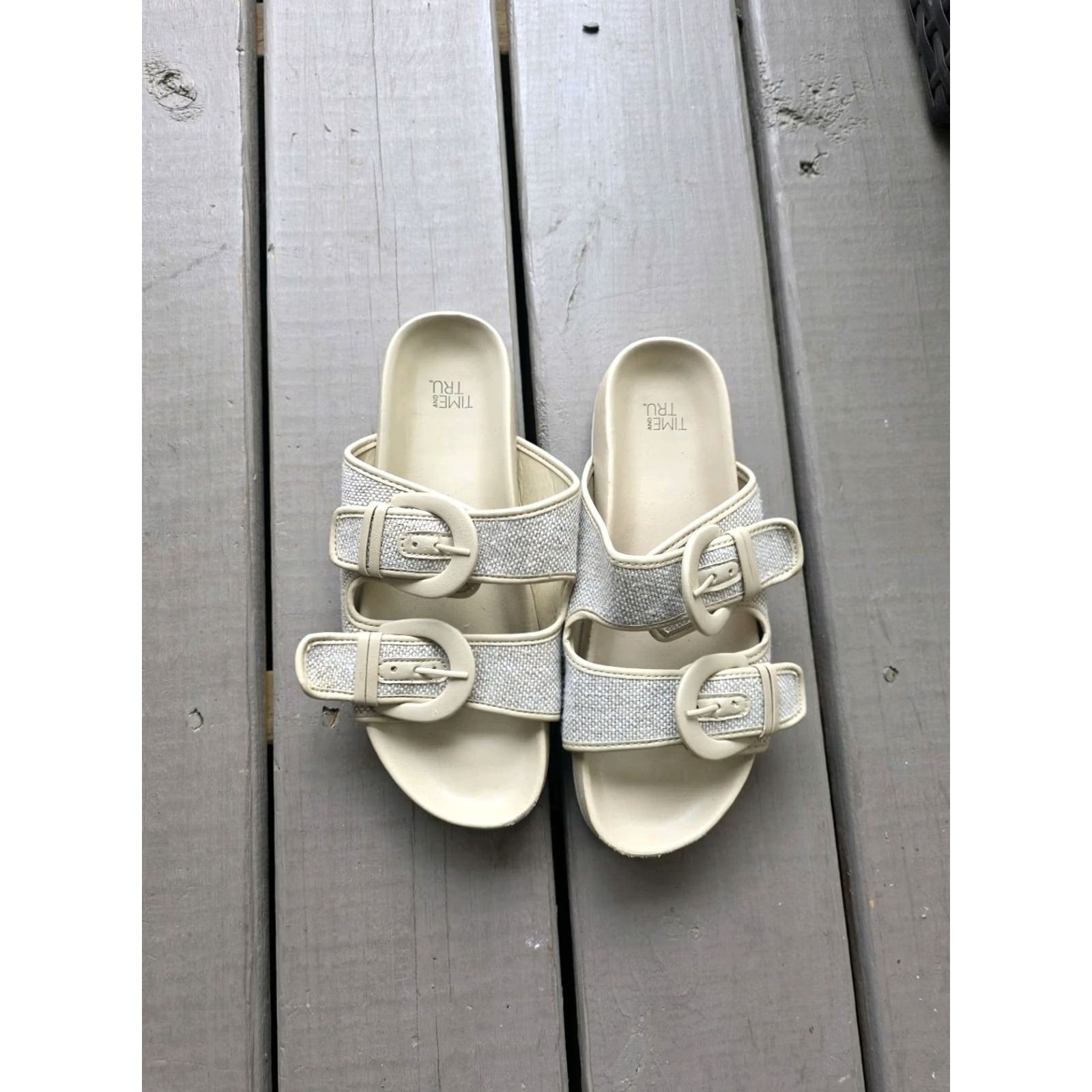 Vintage TIME Time And True Double Buckle Sandals Sandal Slide Open Toe Grey-Tan Size 7 Womens Shoes Turtle Gray Tan 7 Size US 7 / IT 37 - 5 Thumbnail