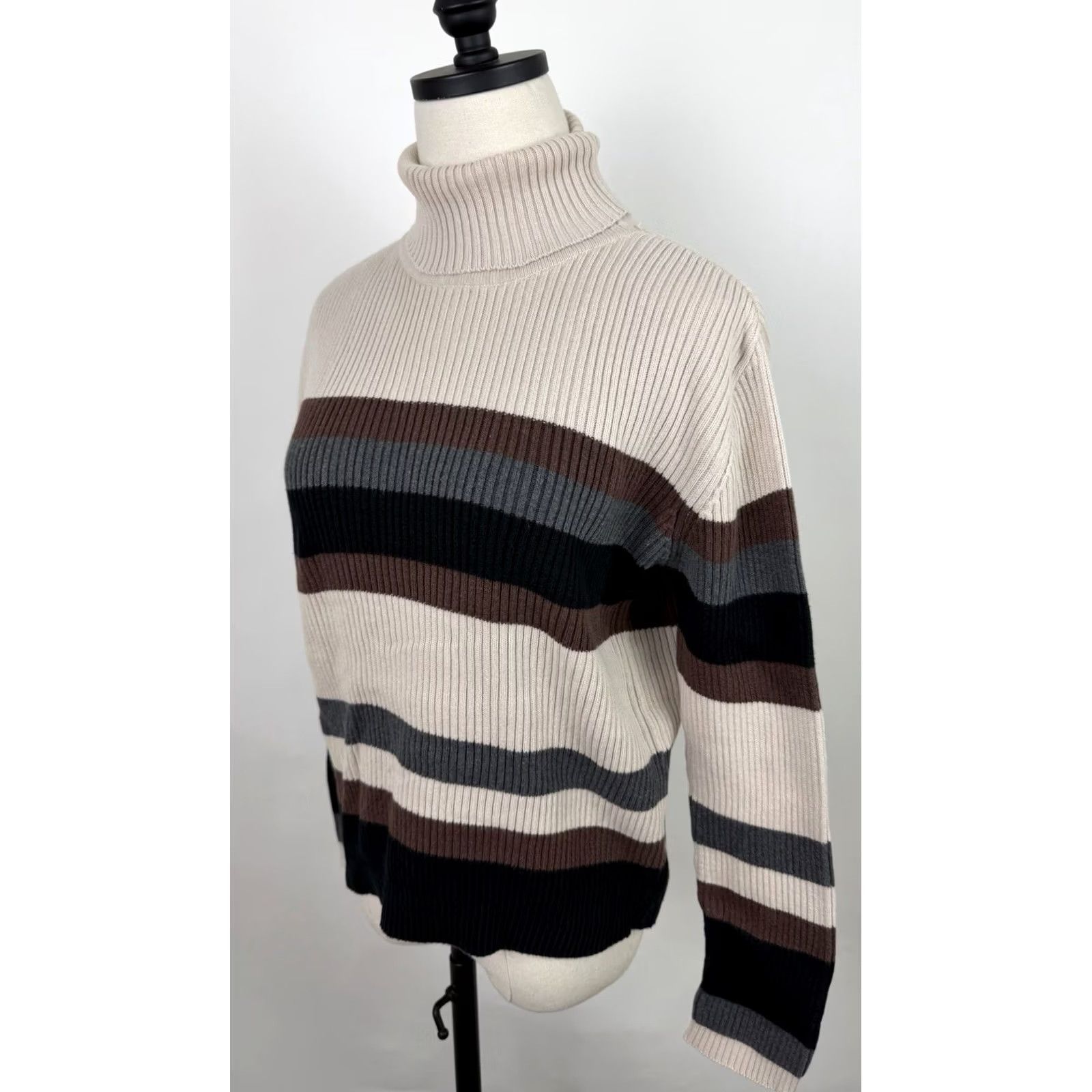 Vintage VINTAGE Sonoma Sweater Womens Large Ribbed Cotton Knit Turtleneck Striped Pullover Casual Size L / US 10 / IT 46 - 5 Thumbnail