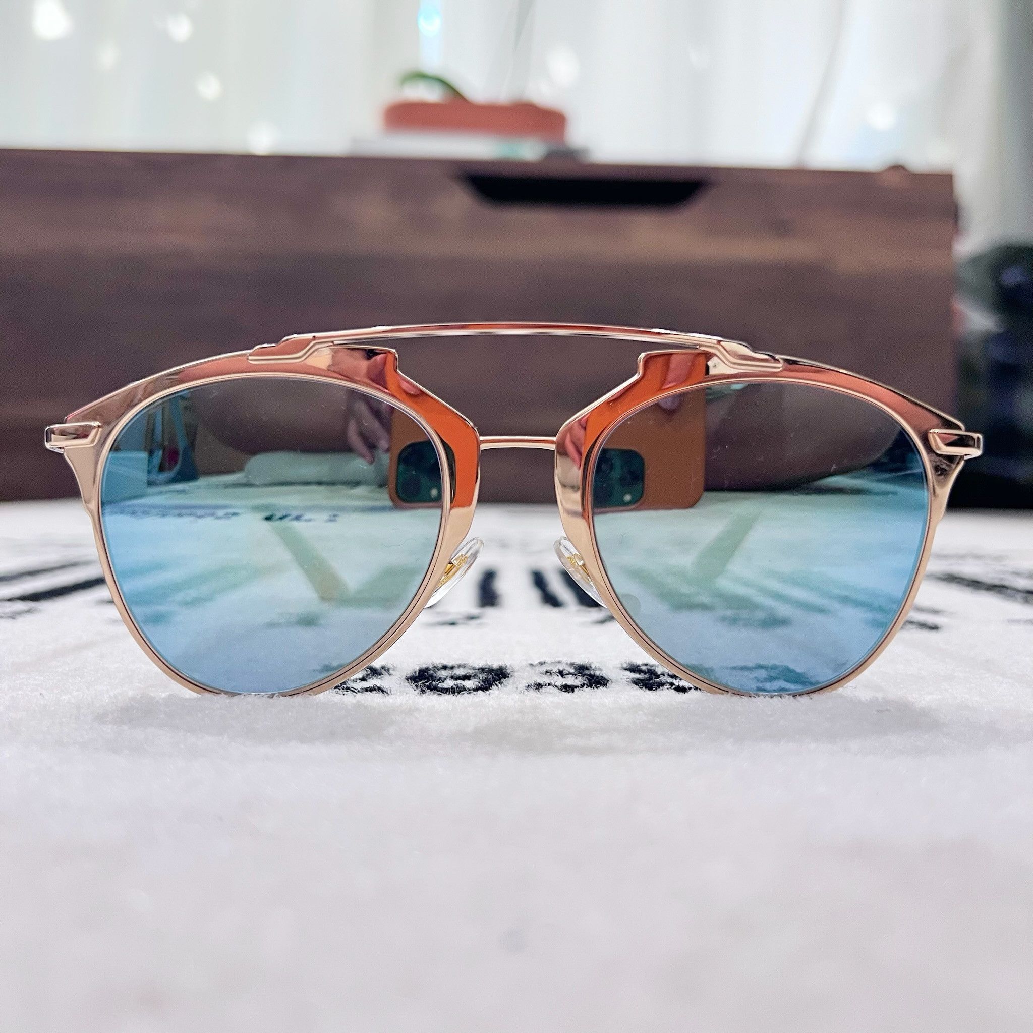 Dior Dior Reflected Rose Gold Frame Green Arms Aviator Size ONE SIZE - 2 Thumbnail