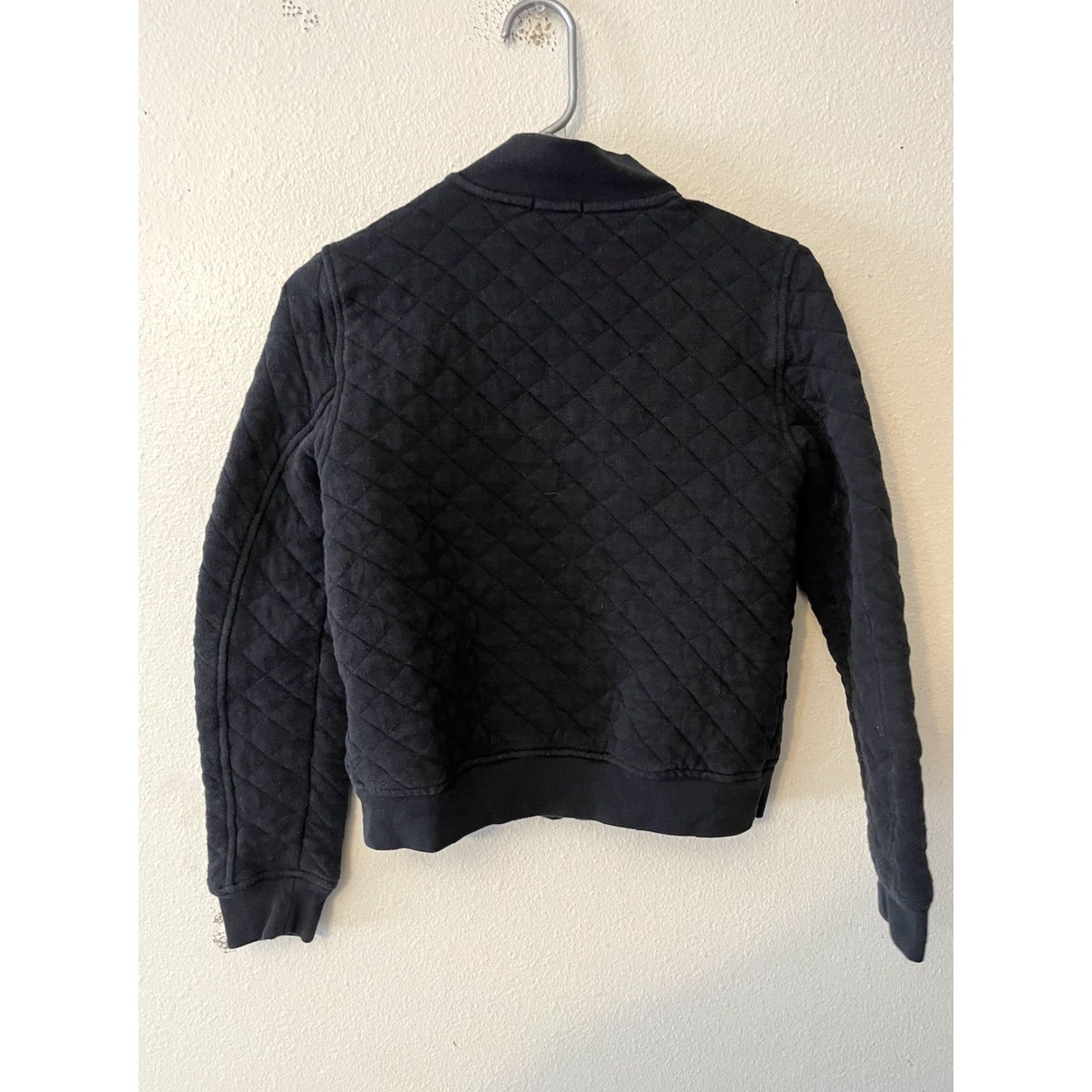 Gap Gap Bomber Jacket Black S Womens Short Zip Mock Neck Quilted Zipper Casual Fall Spring Geometric Polyester Knit Regular Size S / US 4 / IT 40 - 3 Thumbnail
