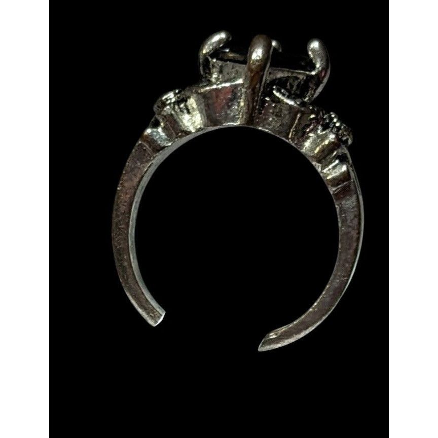 Other Gothic Floral Black Gemmed Ring With Marcasite Accents Size ONE SIZE - 7 Thumbnail