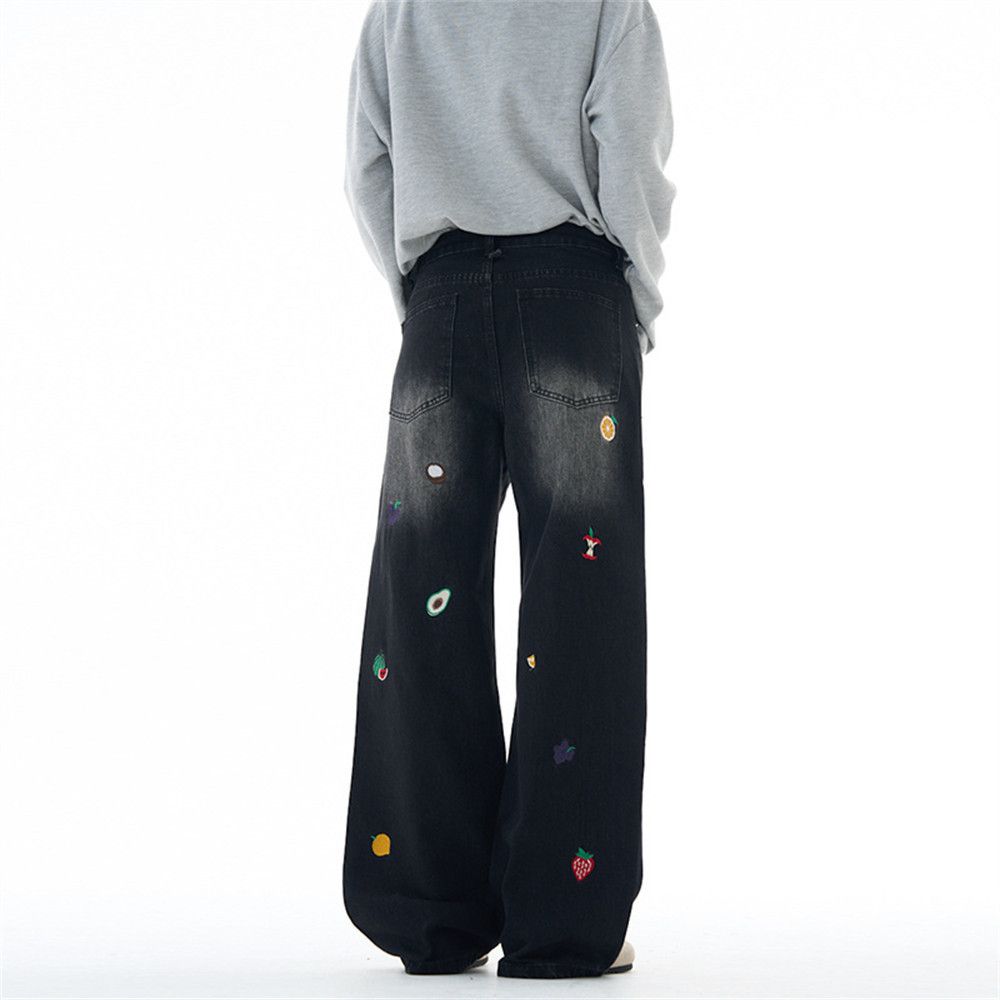 Jean Men's hip-hop distressed retro cartoon embroidered jeans Size US 32 / EU 48 - 3 Thumbnail