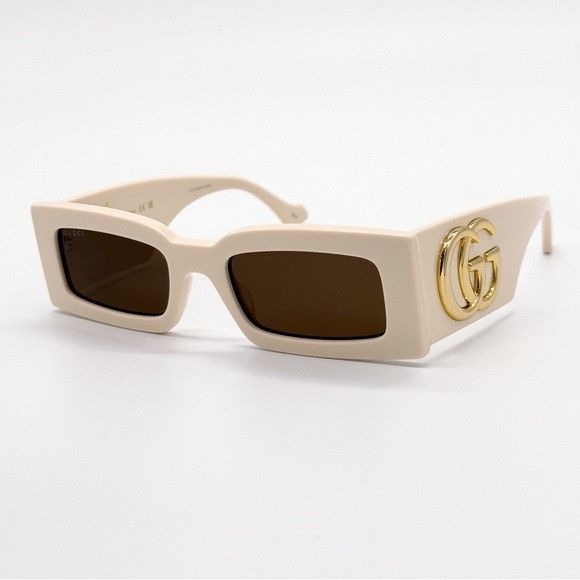 Gucci NEW GUCCI GG1425S 004 RECTANGLE BEIGE BROWN WOMEN SUNGLASSES Size ONE SIZE - 4 Thumbnail