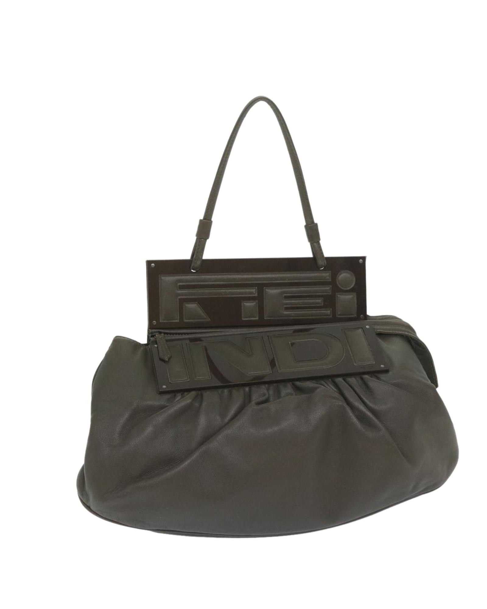 image of Fendi Brown Leather Shoulder Bag By Italian Designer, Women's