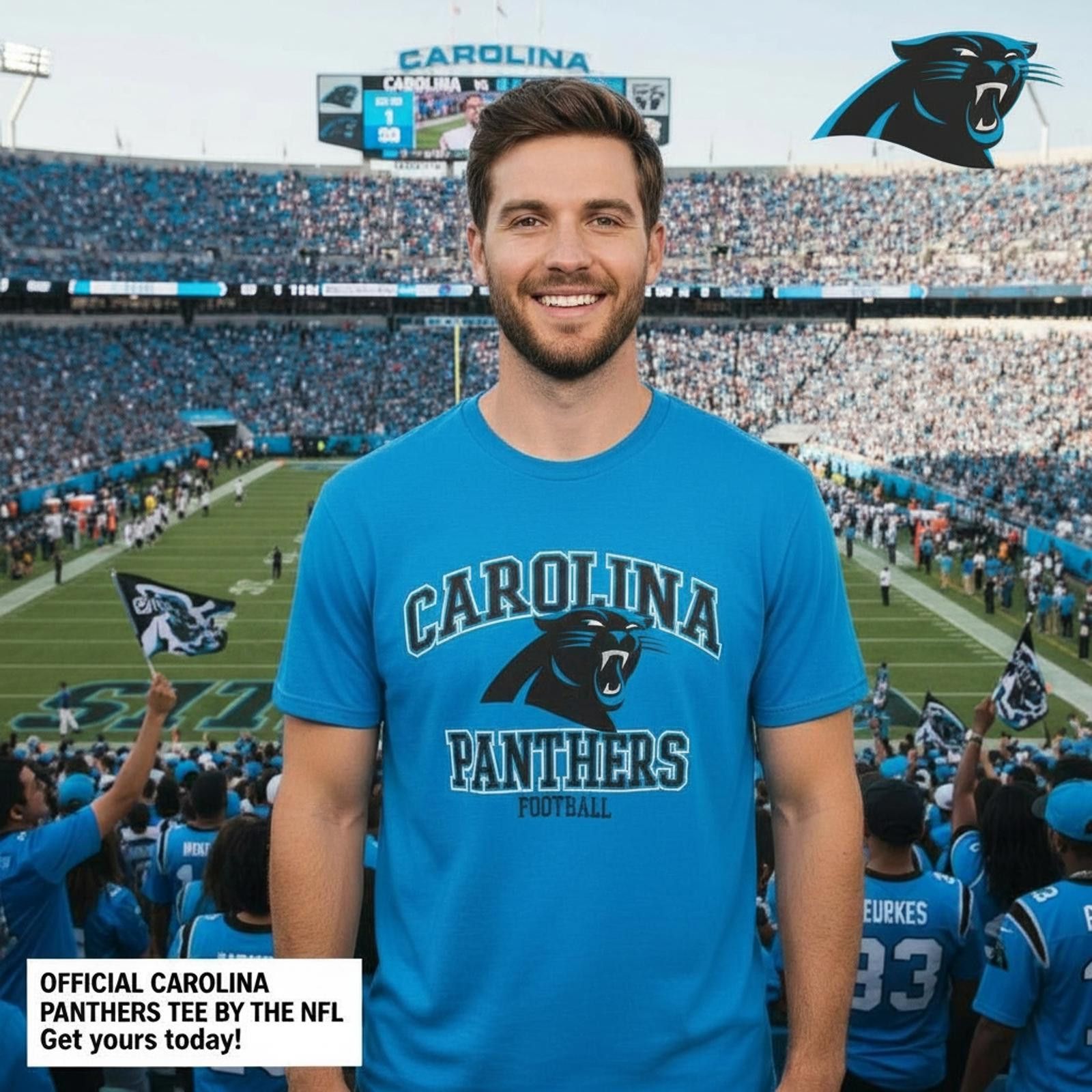 NFL Official Carolina Panthers Football T-Shirt Size X-Large Size ONE SIZE - 1 Thumbnail