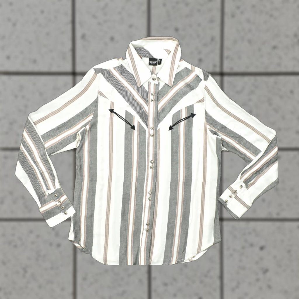 Denime VINTAGE Cruel Denim Women's L Striped Western Snap Button Down Rayon Shirt Gray White Size L / US 10 / IT 46 - 1 Thumbnail