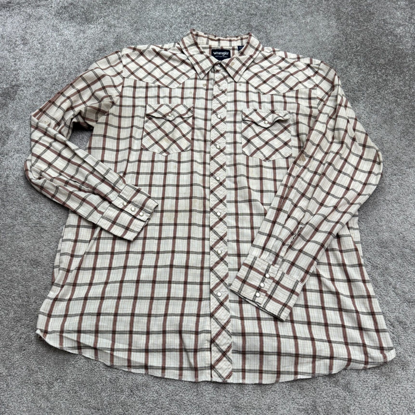 Wrangler Wrangler Shirt Mens 2XL Tall Brown Long Sleeve Western Button-Up Plaid Casual Workwear All Seasons Classic Outdoor 56 in Chest Mens Size US XXL / EU 58 / 5 - 2 Thumbnail