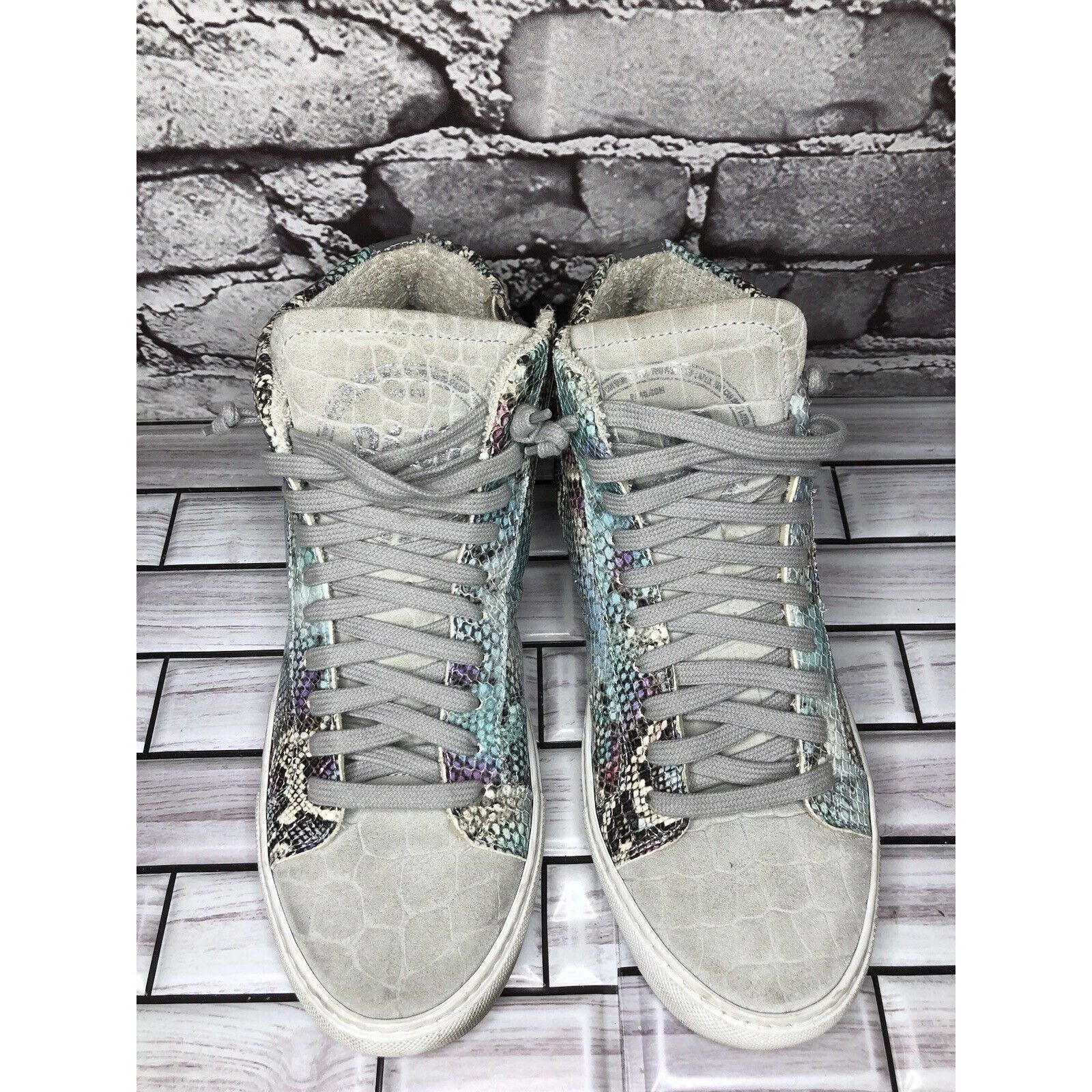 P448 P448 Blue Leather Snake Lace Up Casual Side Zip High Top Sne Size US 8.5 / IT 38.5 - 15 Thumbnail