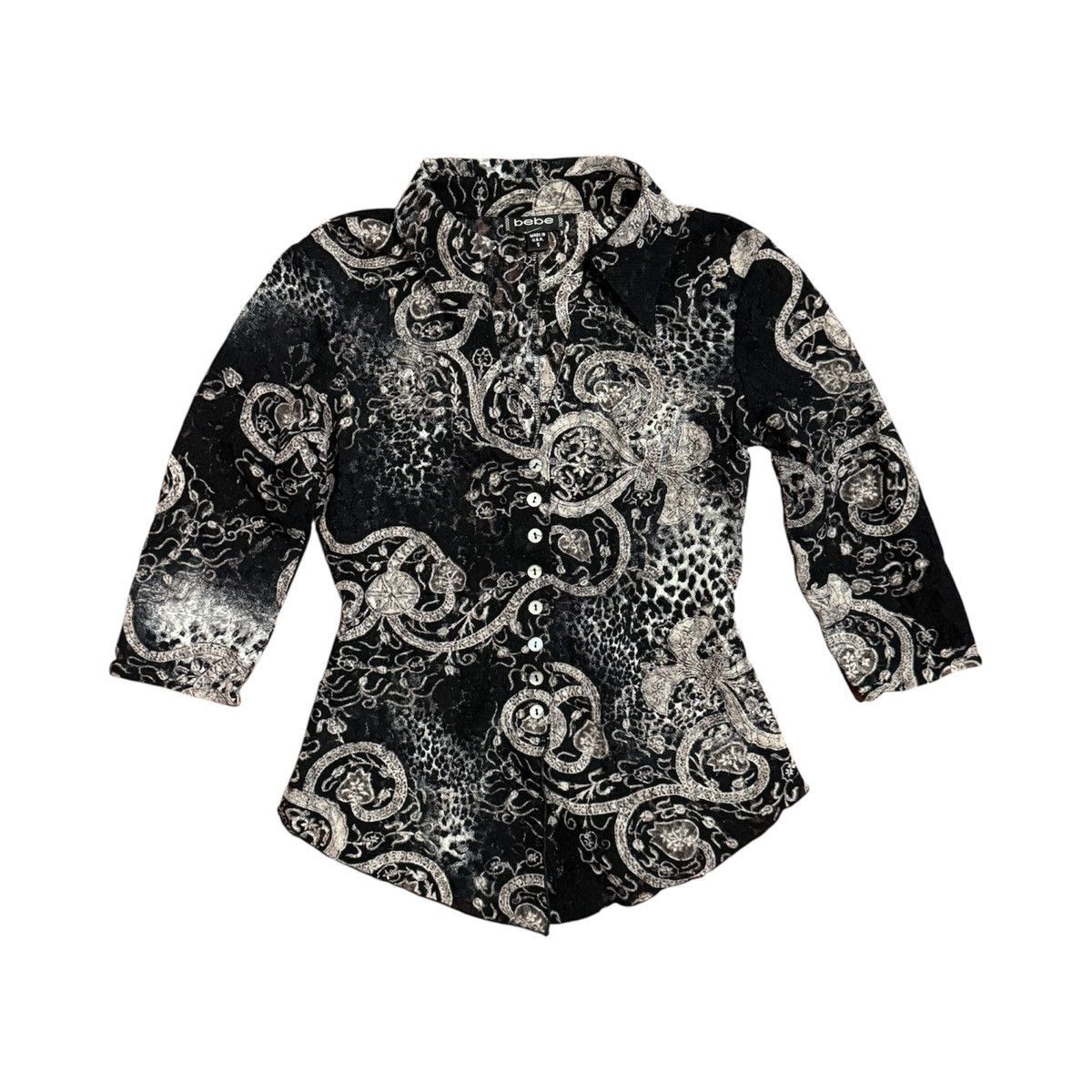 Bebe Black and White Bebe Button Up Blouse Size S / US 4 / IT 40 - 1 Thumbnail
