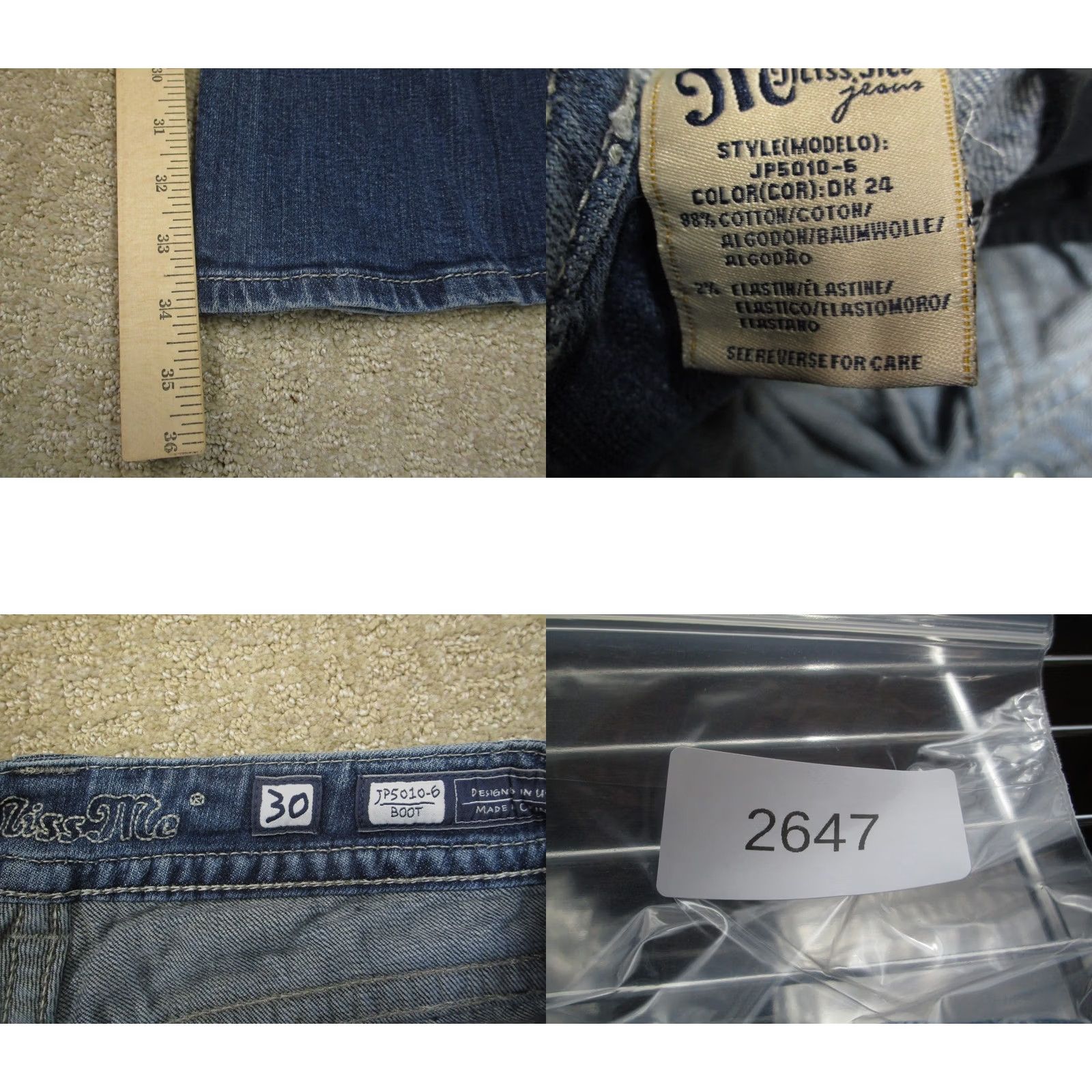 Miss Me Miss Me Jeans Women 30 Blue Low Rise Bootcut Pants Dark Wash Stretch Denim Long Tailored Size 30" / US 8 / IT 44 - 8 Thumbnail