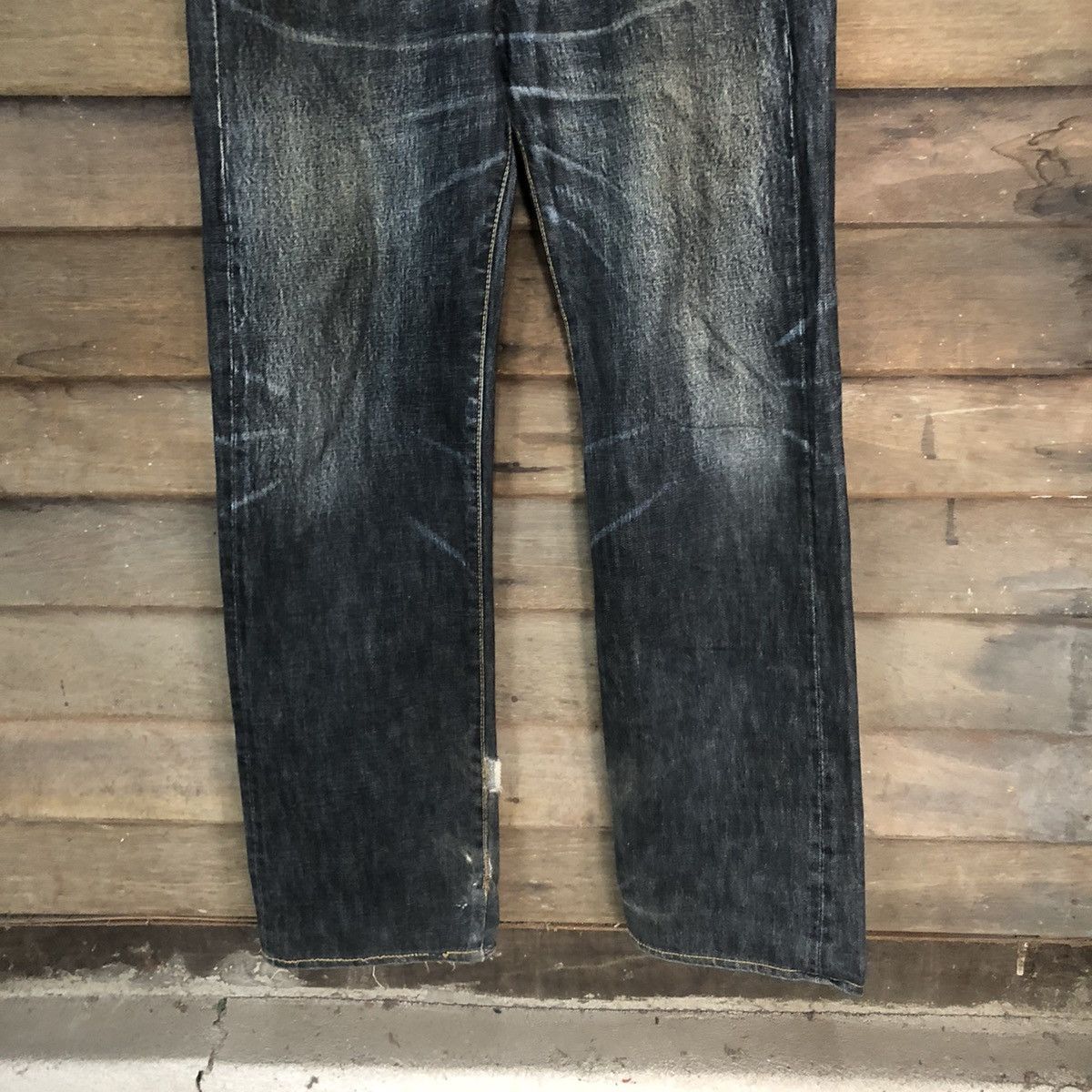 DL R 45rpm selvedge Black faded Distressed Denim Pants #7321