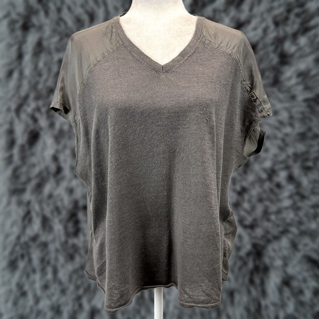 Eileen Fisher Eileen Fisher Shirt Sweater Womens S Gray Linen Silk Mixed Media V-Neck Short Sleeve Pullover Modern Lagenlook Oversized Size S / US 4 / IT 40 - 1 Thumbnail