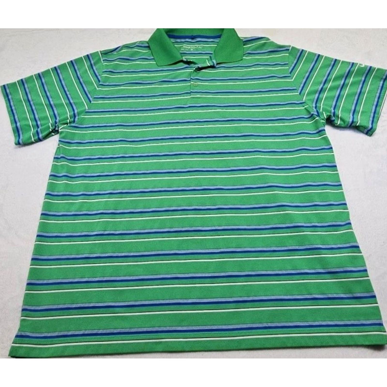 Nike Nike Golf Dri-FIT Polo Shirt Mens XL Green Blue Striped Swoosh Performance Size US XL / EU 56 / 4 - 2 Thumbnail