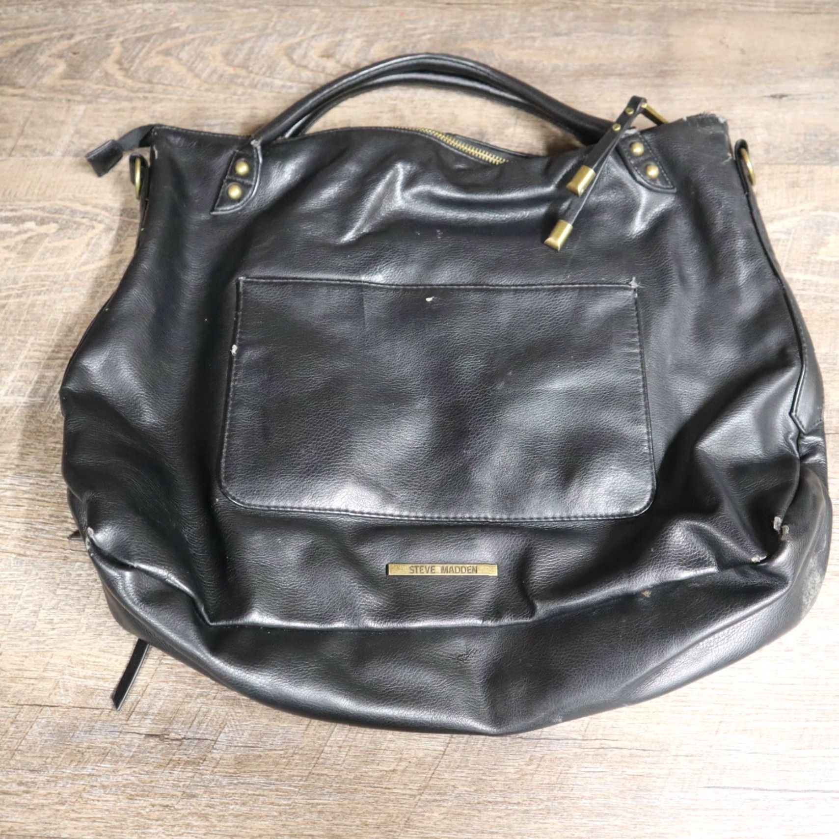 Steve Madden Steve Madden Black Flex Leather Zip Hobo Flap Tote Shoulder Bag Purse Size ONE SIZE - 4 Thumbnail