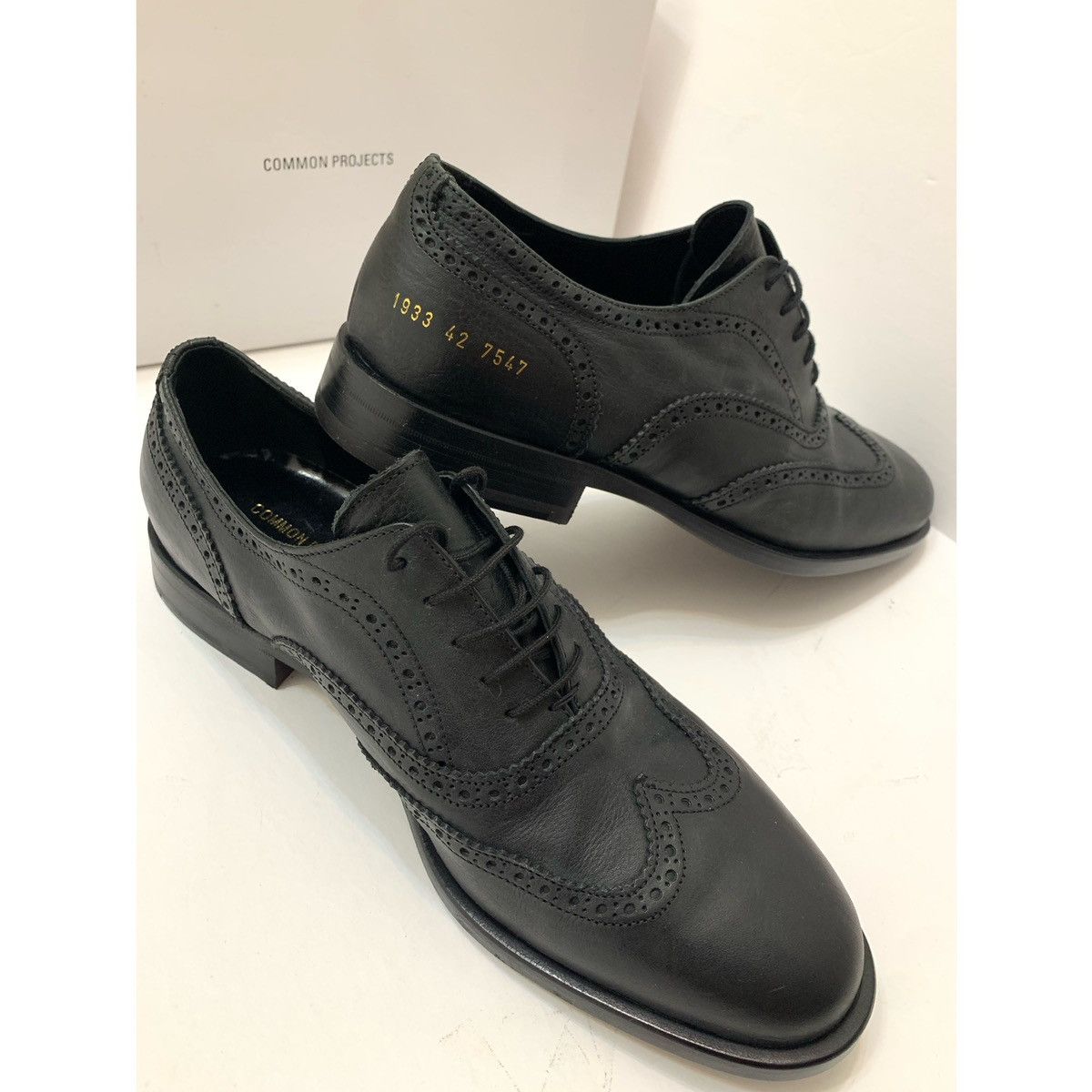 image of Common Projects Black Wing Tip Brogue Oxford Shoes, Men's (Size 9)