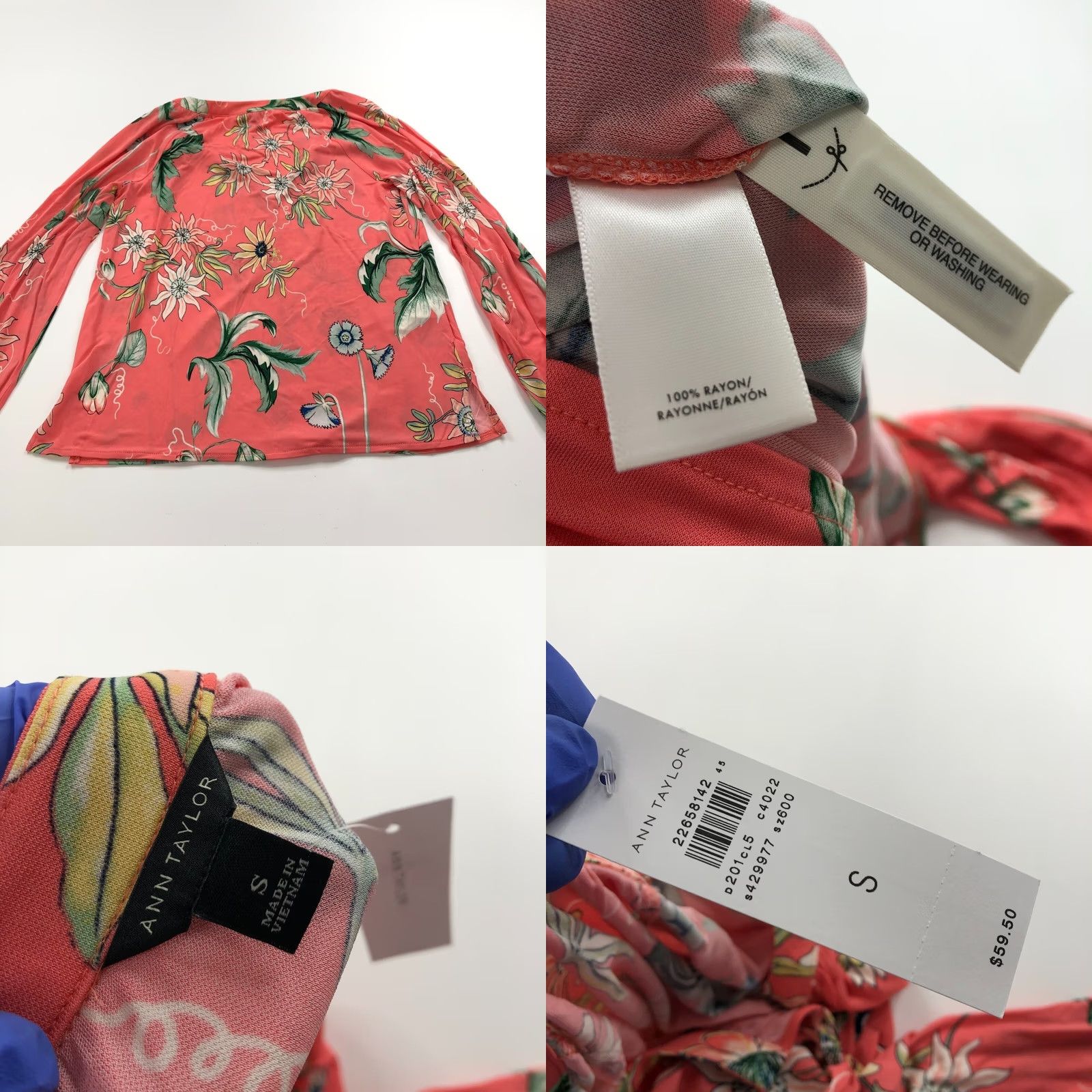 Ann Taylor Ann Taylor Blouse Shirt Womens V-Neck Long Sleeve Pullover Rayon Floral Pink Coral All Over Print Casual S Small Size S / US 4 / IT 40 - 8 Thumbnail