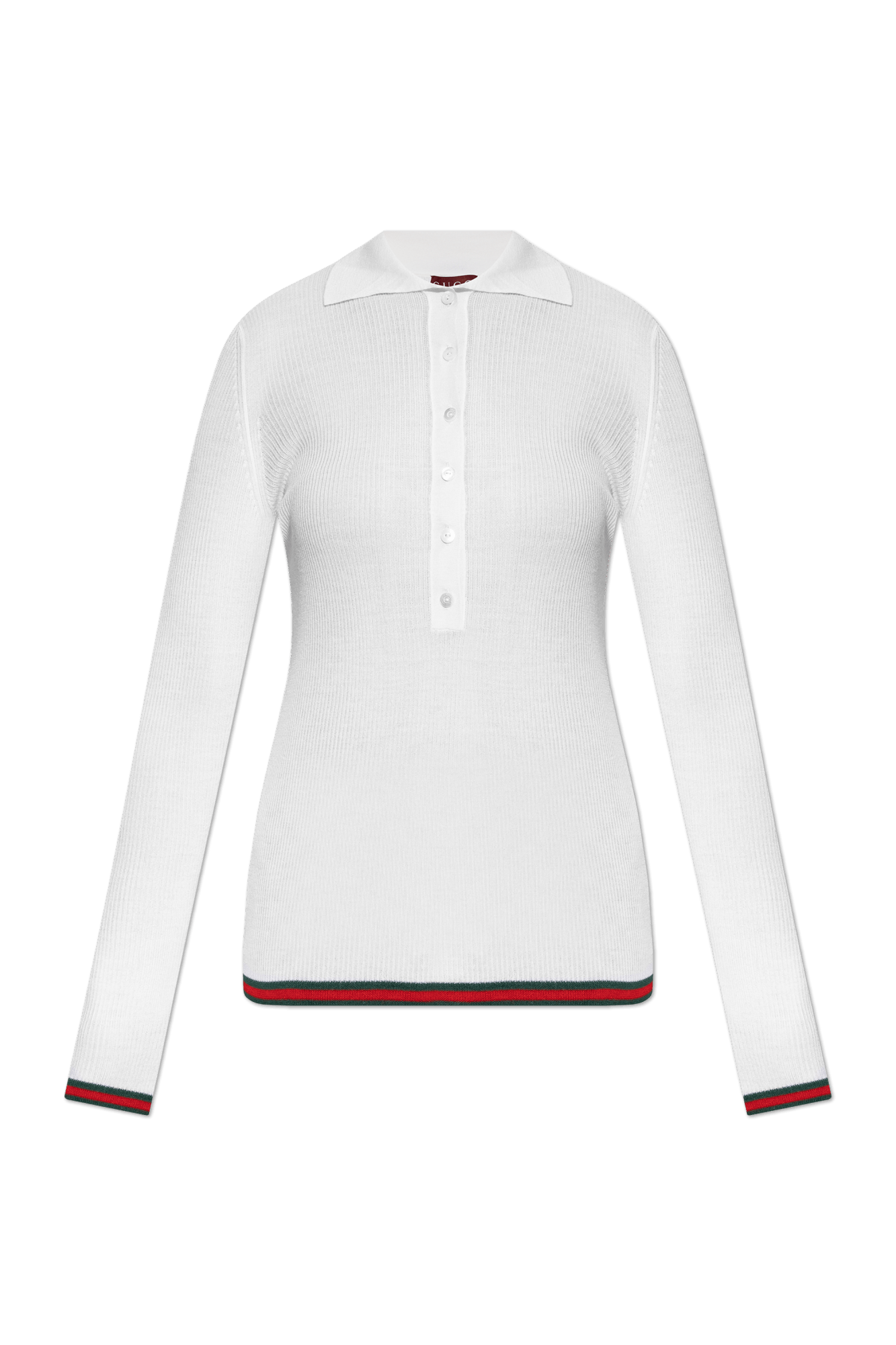 Gucci o1la5ras0526 Cashmere And Silk Polo Top With Web in White Size M / US 6-8 / IT 42-44 - 1 Thumbnail