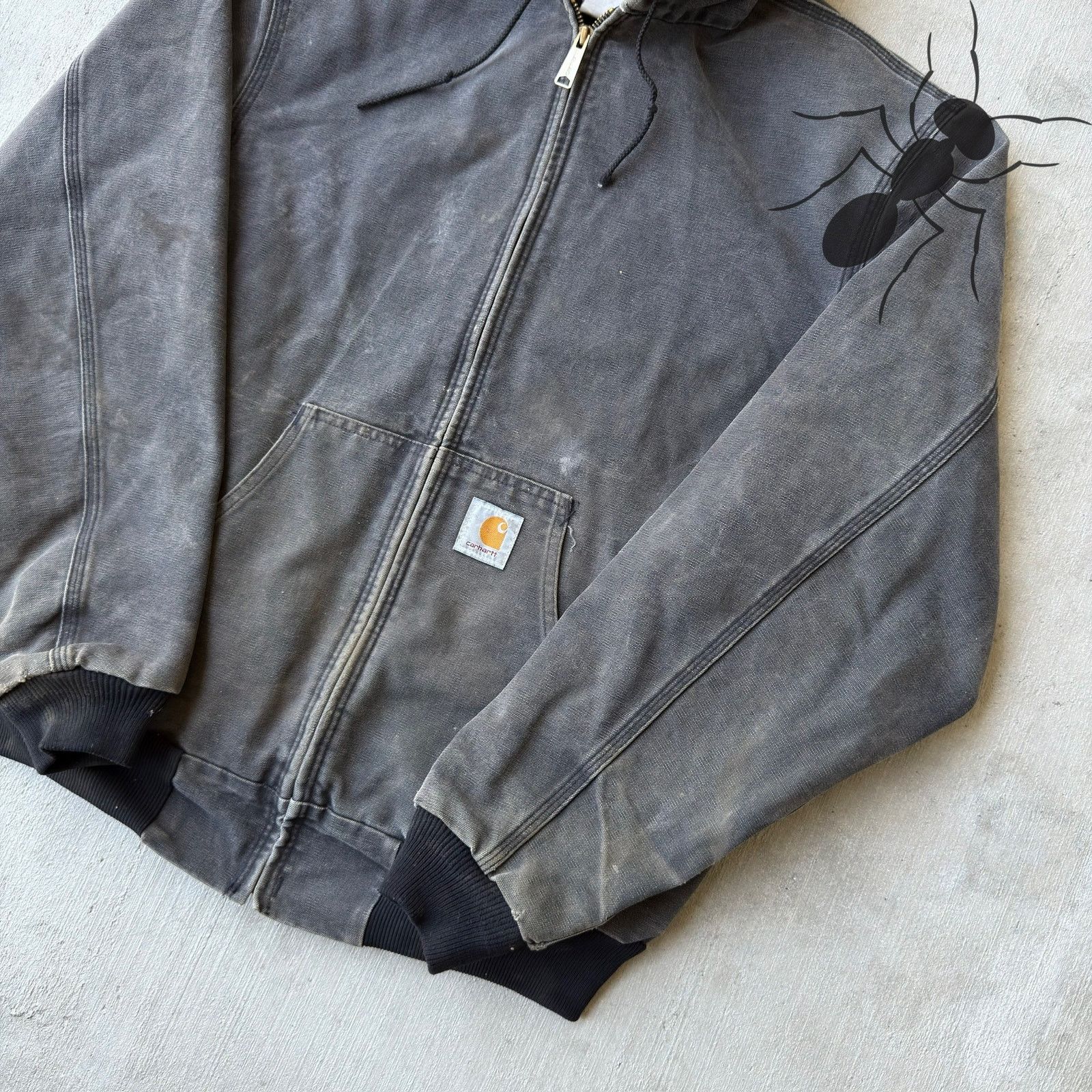 Carhartt × Vintage Carhartt faded black hooded work wear jacket Size US L / EU 52-54 / 3 - 8 Thumbnail