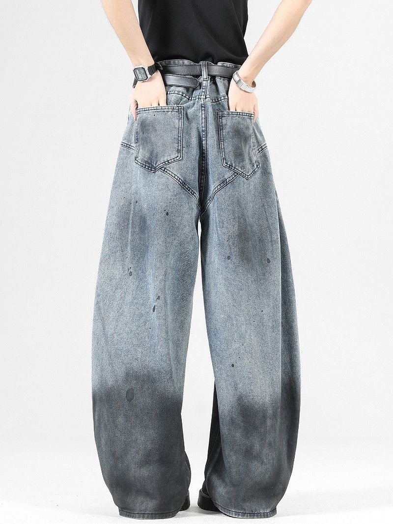 Japanese Brand Men's loose straight-leg ink-splash gradient scimitar jeans Size US 32 / EU 48 - 4 Thumbnail