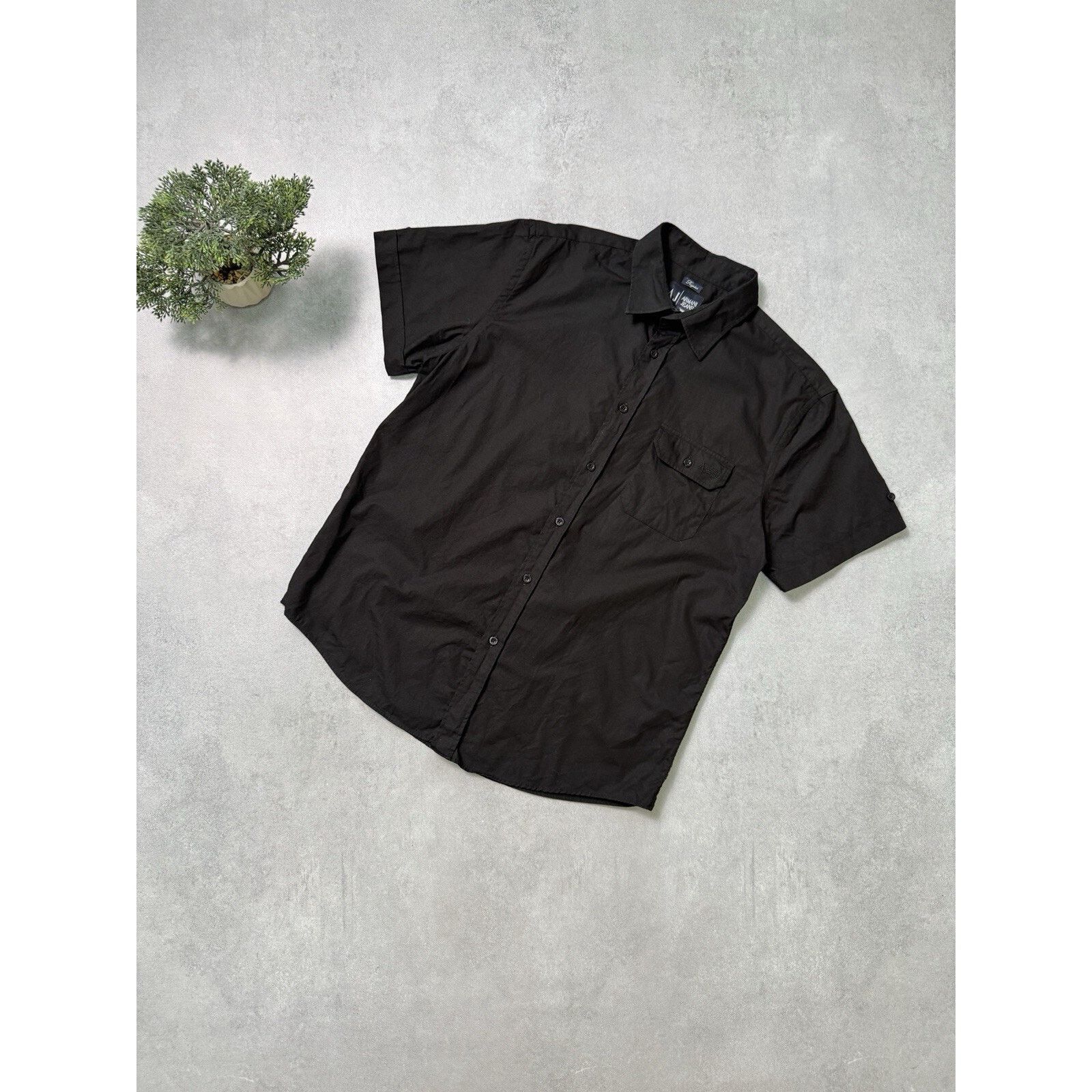 Armani × Armani Collezioni Vintage Armani Jeans Button up Short Sleeve Shirt Black Size US XL / EU 56 / 4 - 1 Thumbnail