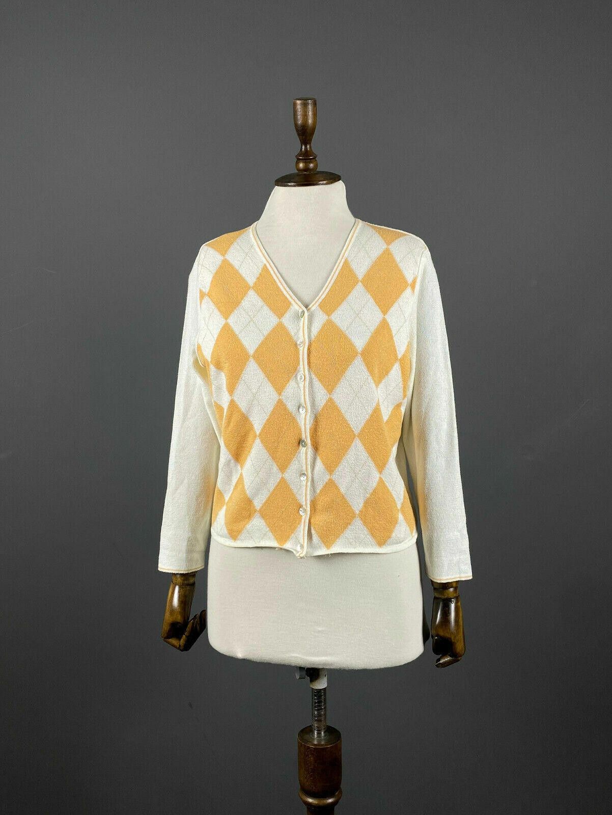 Vintage Ladies Vintage Bottega Agryle White Yellow Cardigan Size M Size M / US 6-8 / IT 42-44 - 1 Thumbnail
