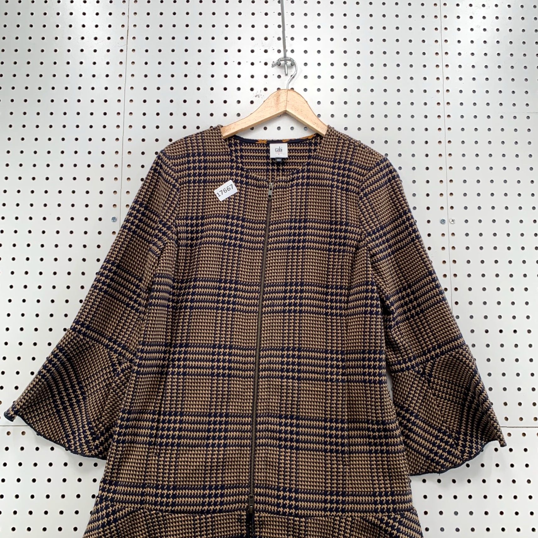 Vintage Cabi Jacket Zip Brown Small Flounce Classic Tartan Plaid Houndstooth 3902 Size S / US 4 / IT 40 - 2 Thumbnail