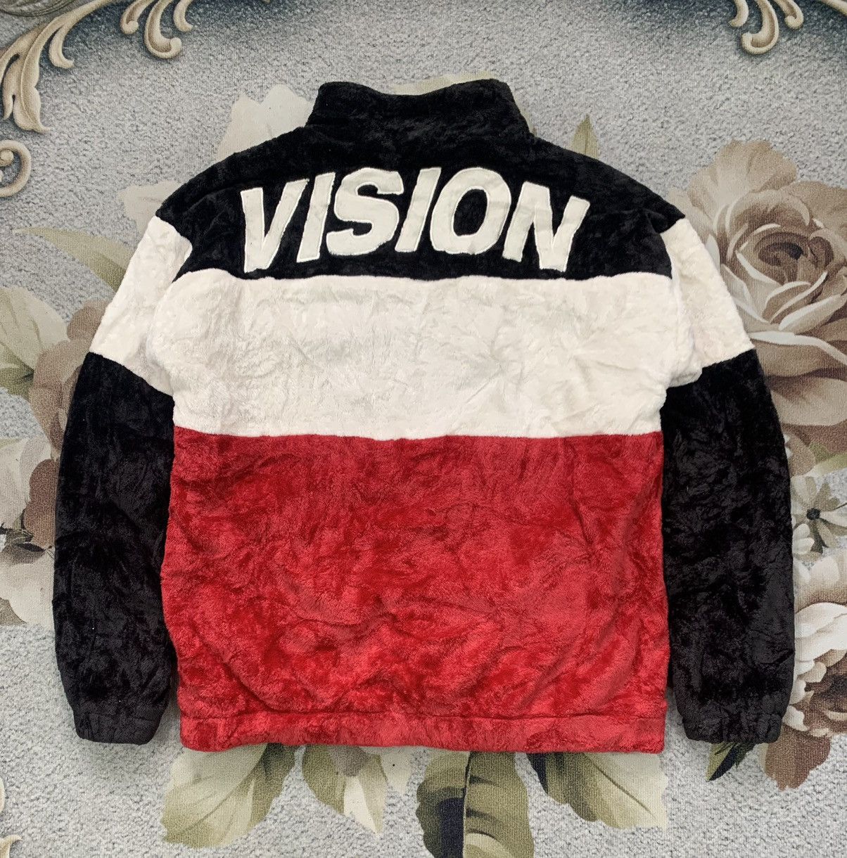 image of Vision Street Wear 3 Block Colour Fleece Jacket in Black Red White, Men's (Size Medium)