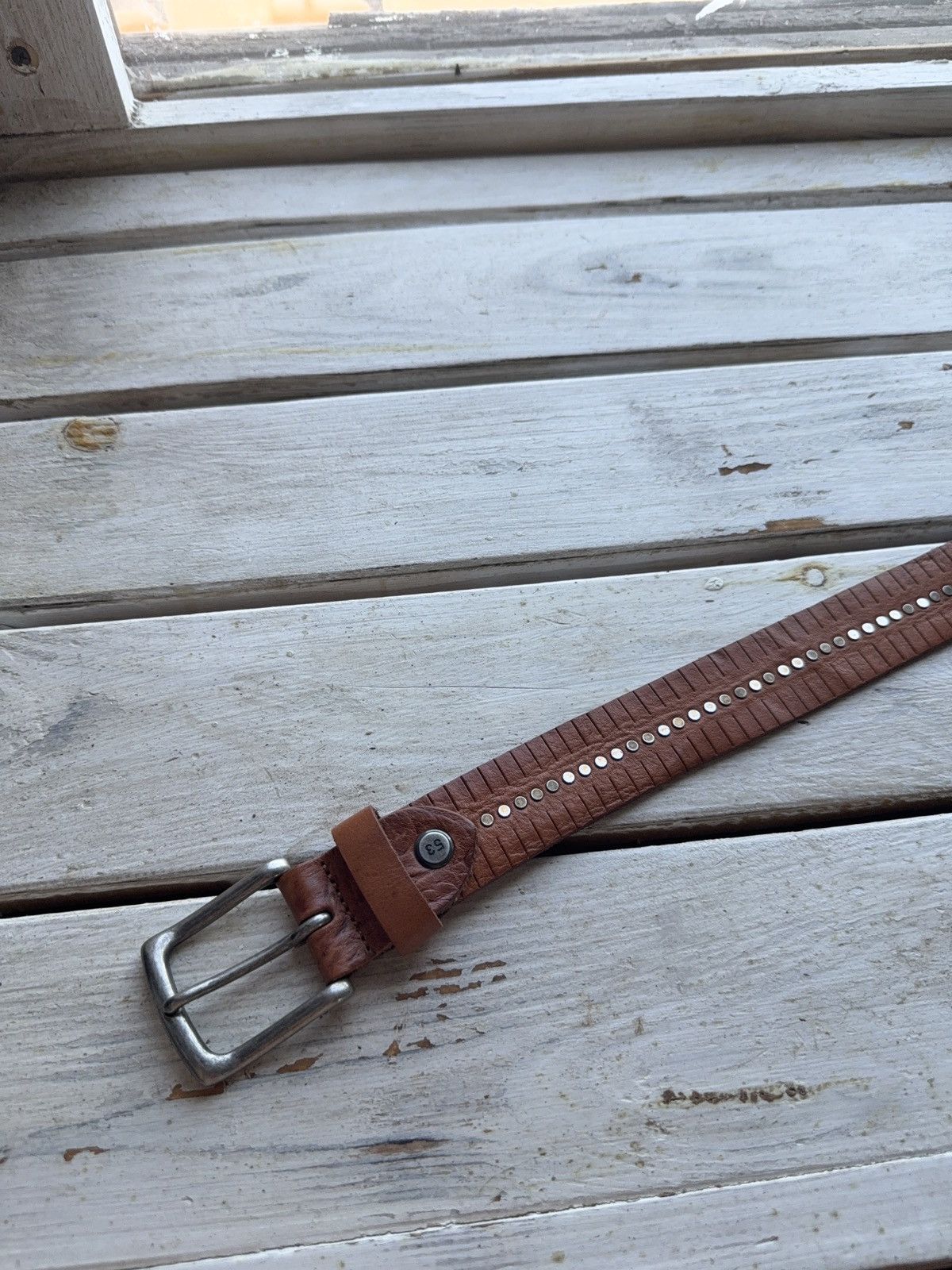 Leather Miron Ronzoni Italy Brown Leather Belt Studded Vintage Size ONE SIZE - 3 Thumbnail