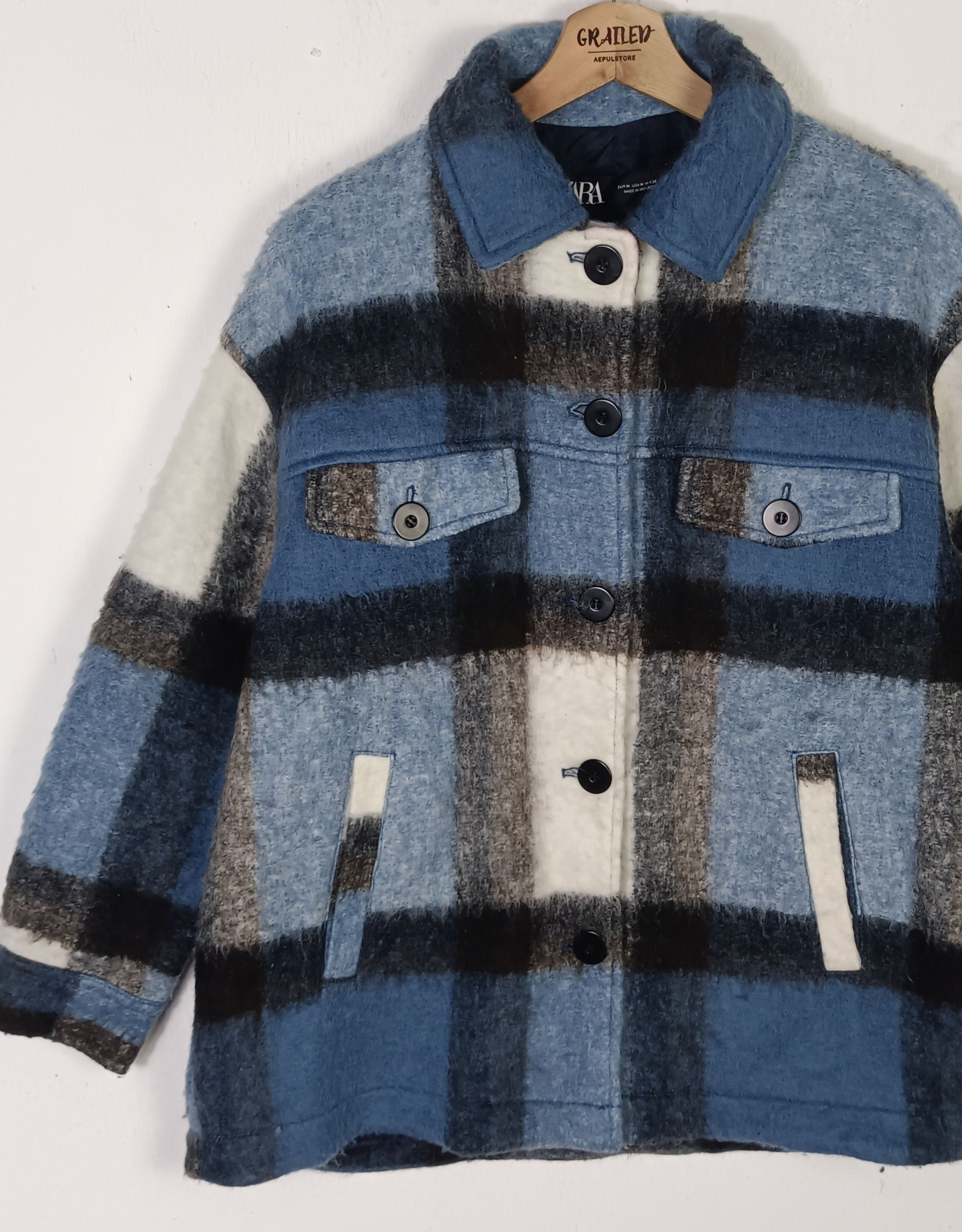 Zara Zara Blue Fleece Overshirt Jacket Italian Fabric Size L / US 10 / IT 46 - 5 Thumbnail
